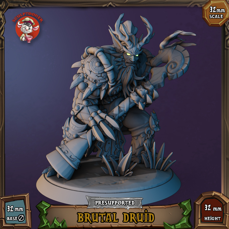 Brutal Druid - 32mm scale pre-supported miniature