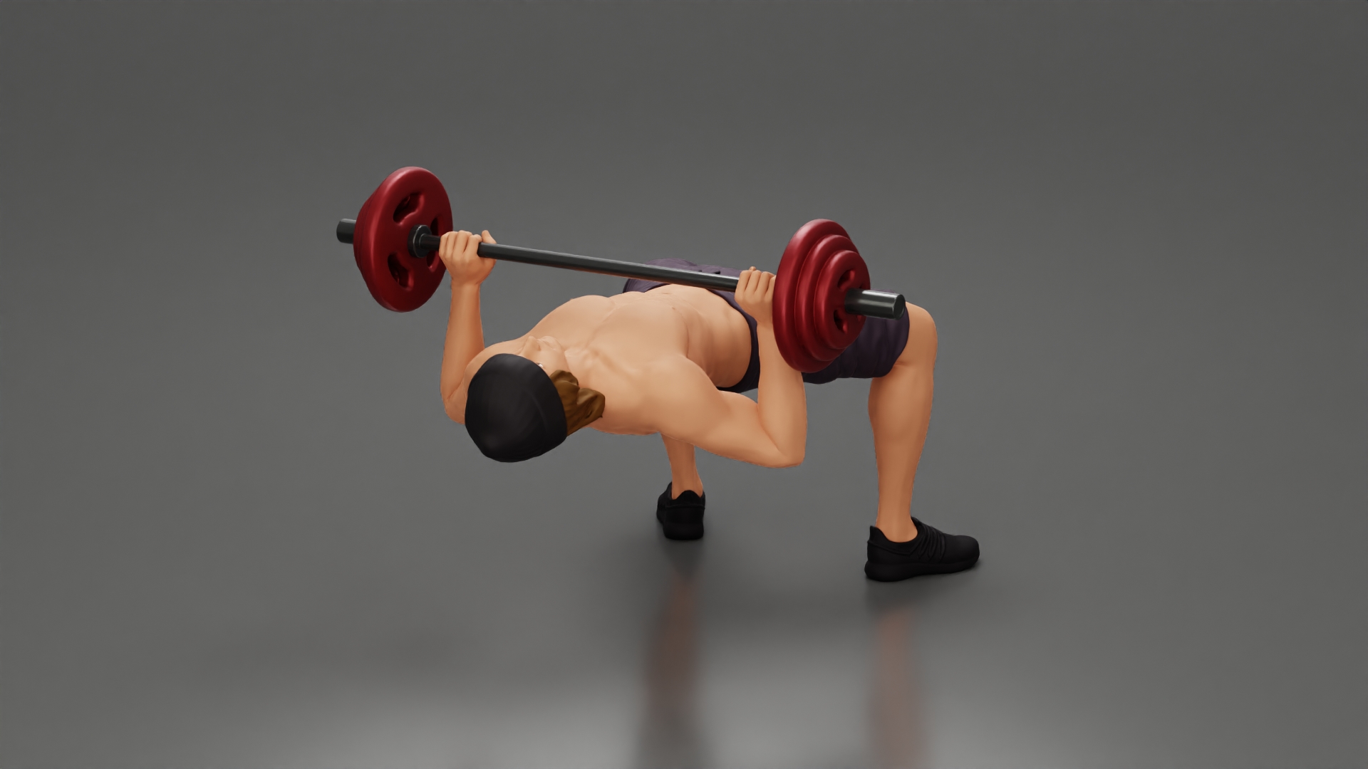 Muscular Man Demonstrates Perfect Bench Press Form in hat and shorts