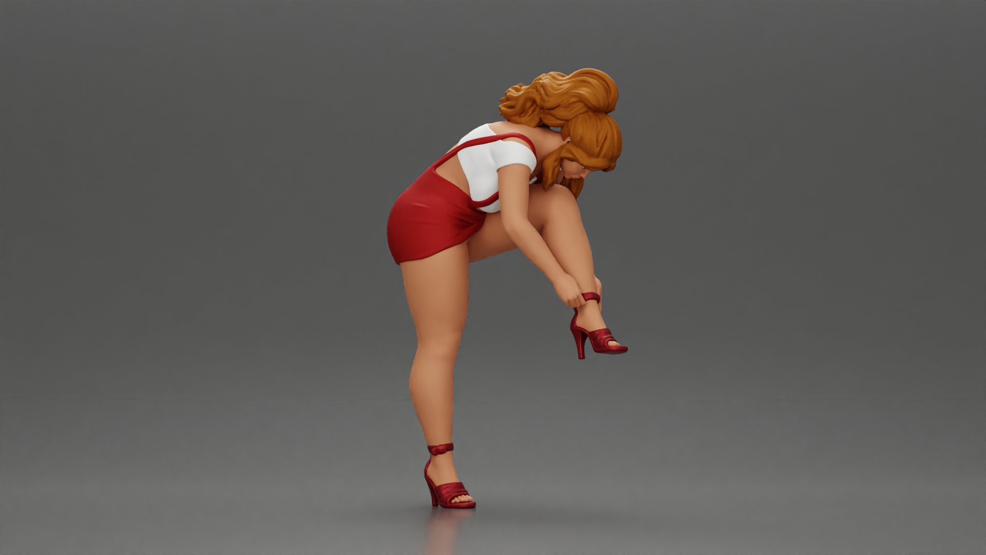Sexy Girl Adjusting Her Stylish Red Heels