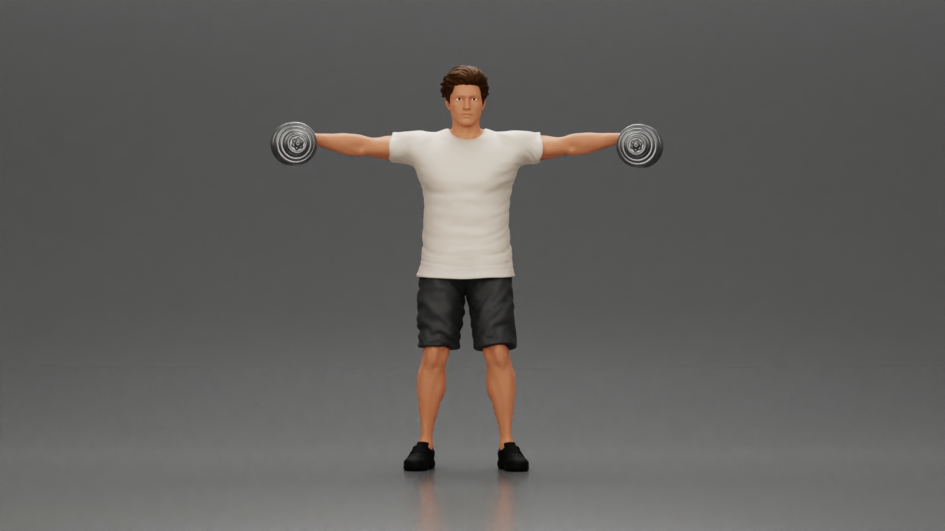 Man in the gym performing shoulder exercises with weights