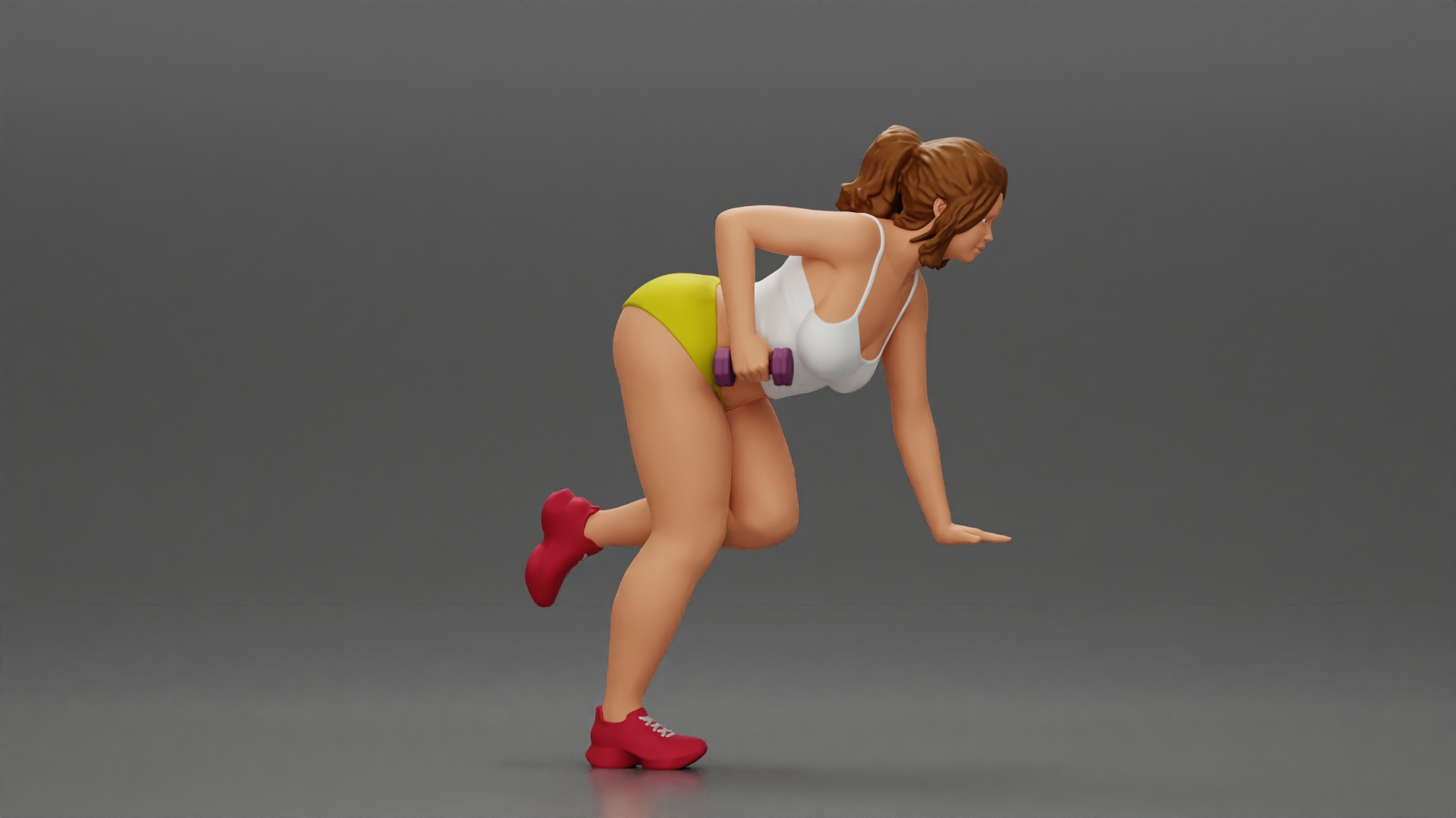 Fitness girl in the gym training with a single-arm dumbbell row