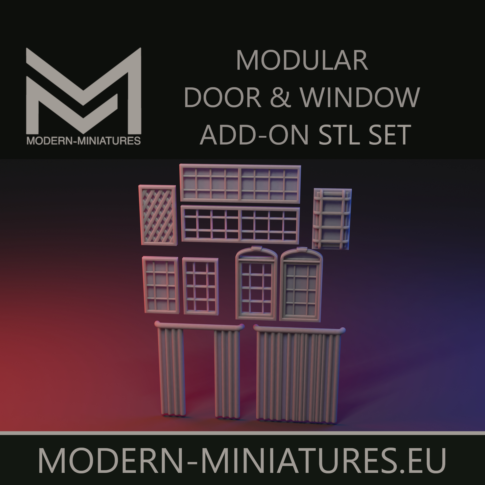 Modular door and window add-on set. Perfect for kitbash