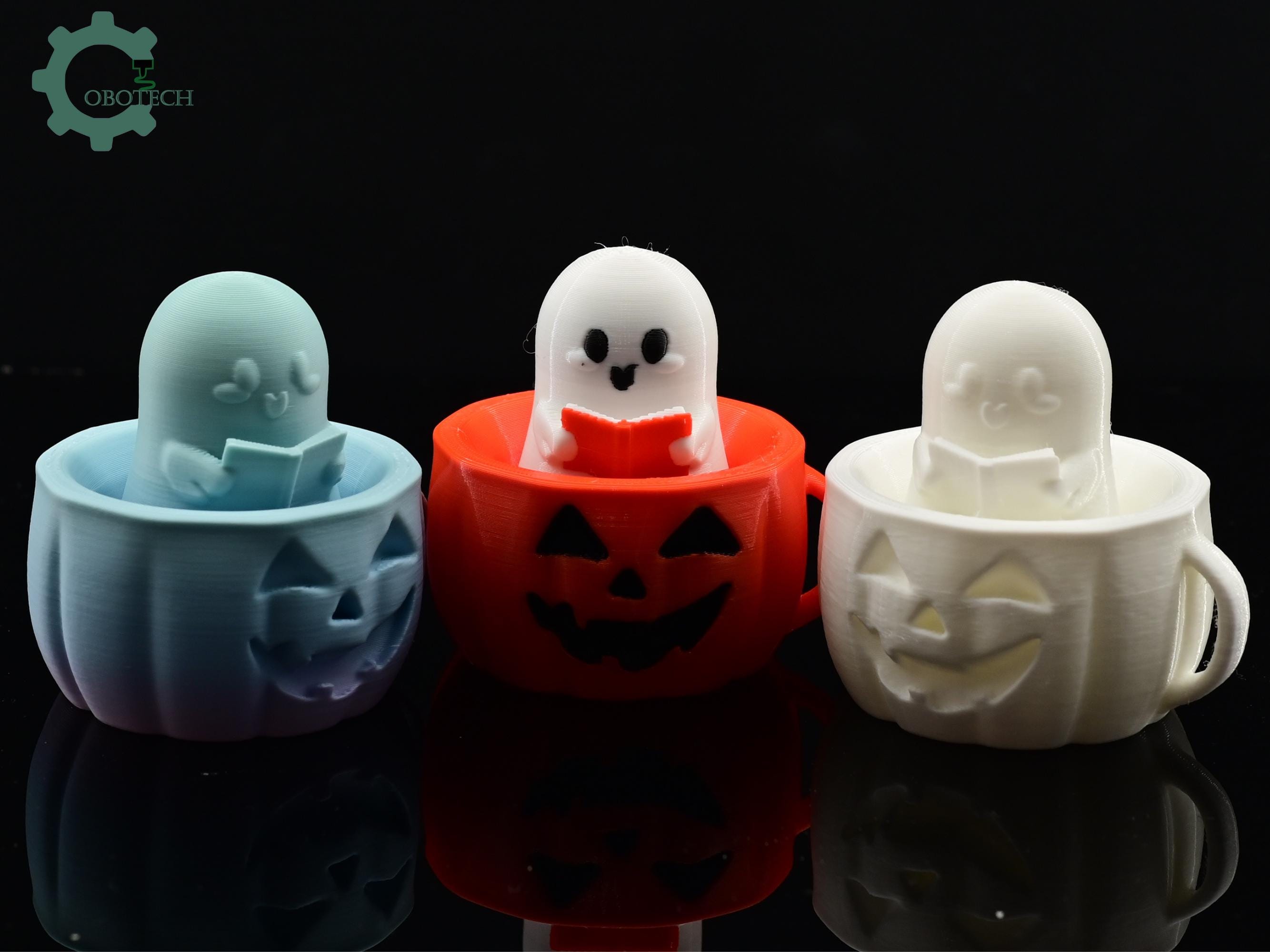 Cobotech Pumpkin Ghost Reading Bobblehead - Fun Cobotech Halloween Toys - Unique Halloween Gifts - Halloween Decor - Fall Decor