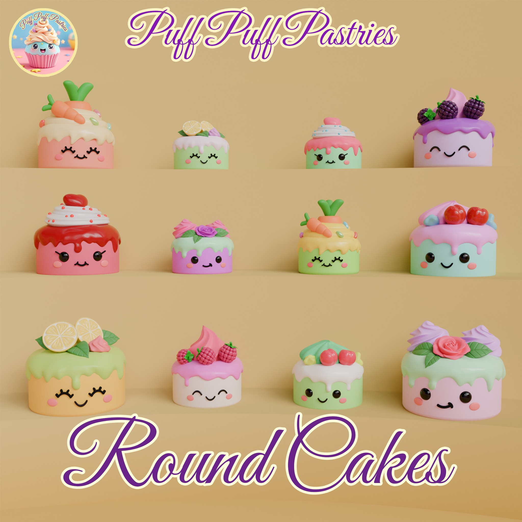 Kawaii Round Cakes Family