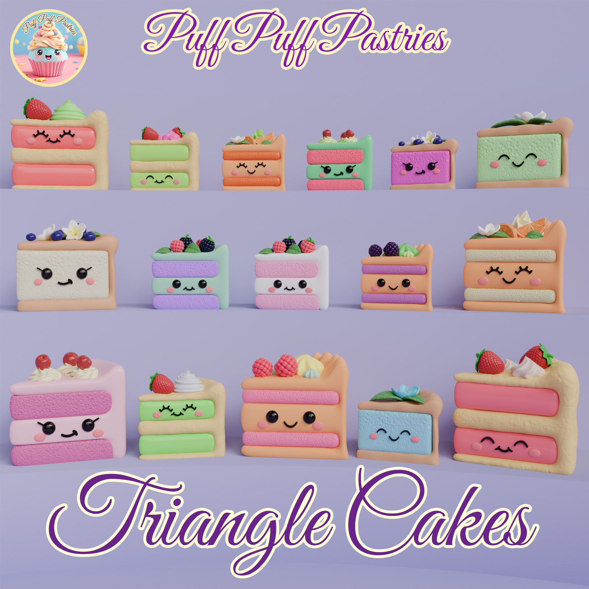 Kawaii Triangle Cakes Family