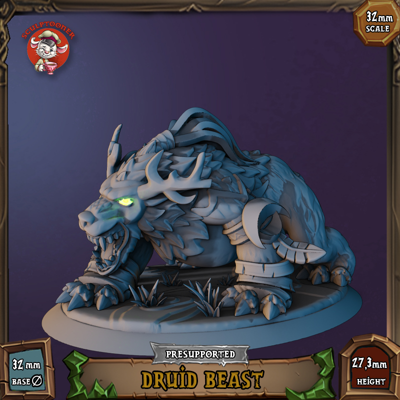 Druid Beast - 32mm scale pre-supported miniature