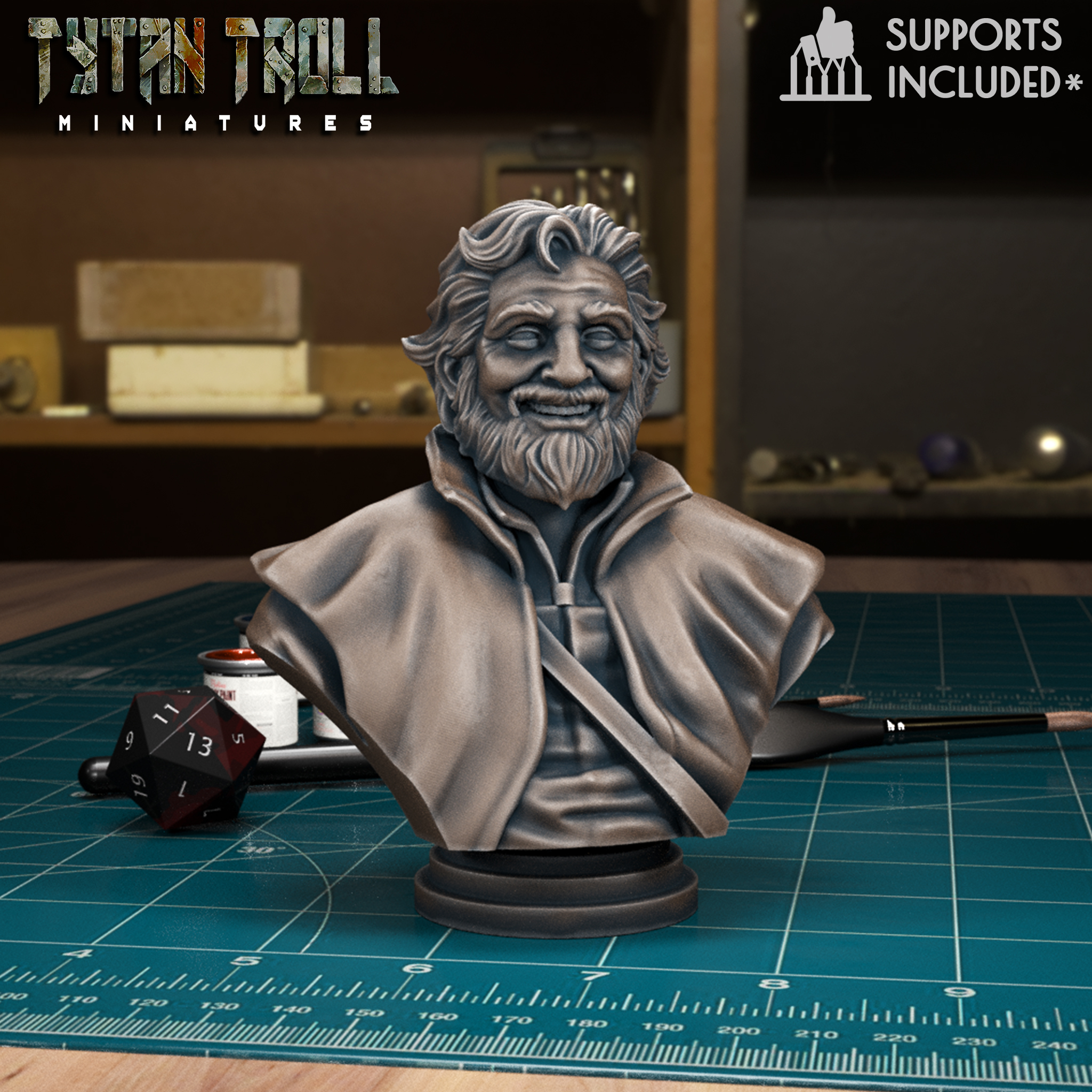 Smiling Bearded Man Bust [Pre-Supported]