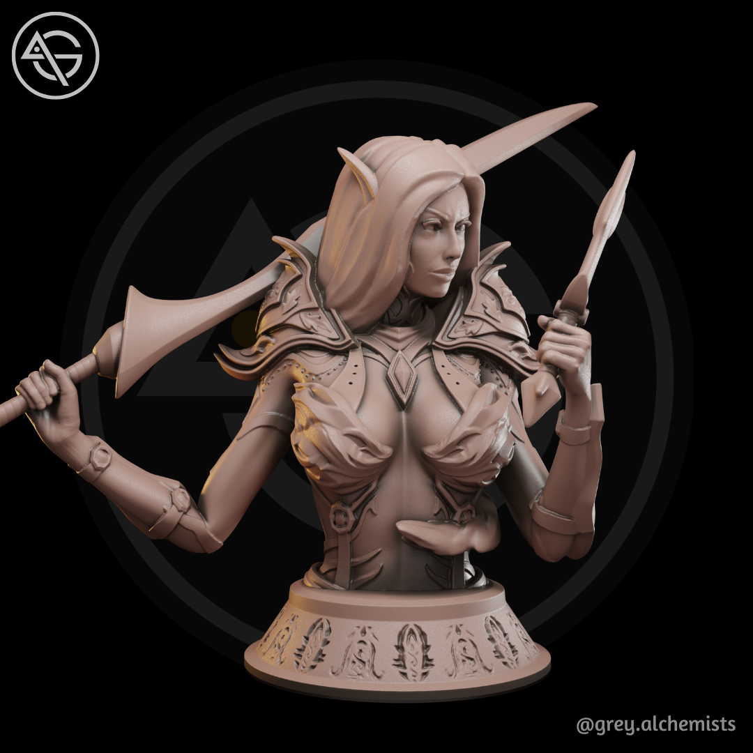Miniature Bust - Rina the Drow Demon Hunter, DnD Minis - Fantasy Character Bust for Painting 90mm Height - DnD STL (Pre-Supported)
