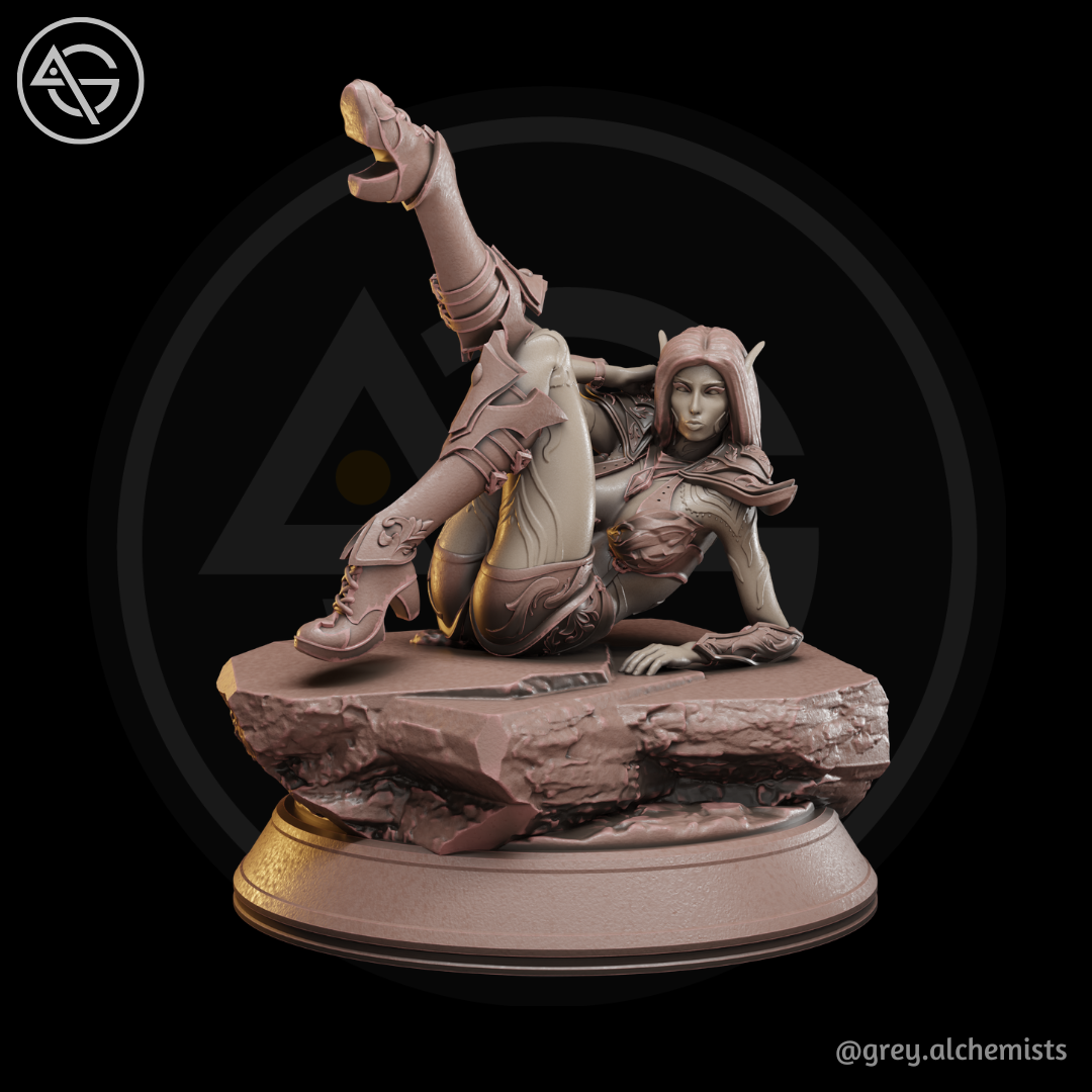 Rina the Drow Demon Hunter in Chilling Pose, DnD Miniatures - Fantasy Character in 32mm & 75mm - DnD STL (Pre-Supported)