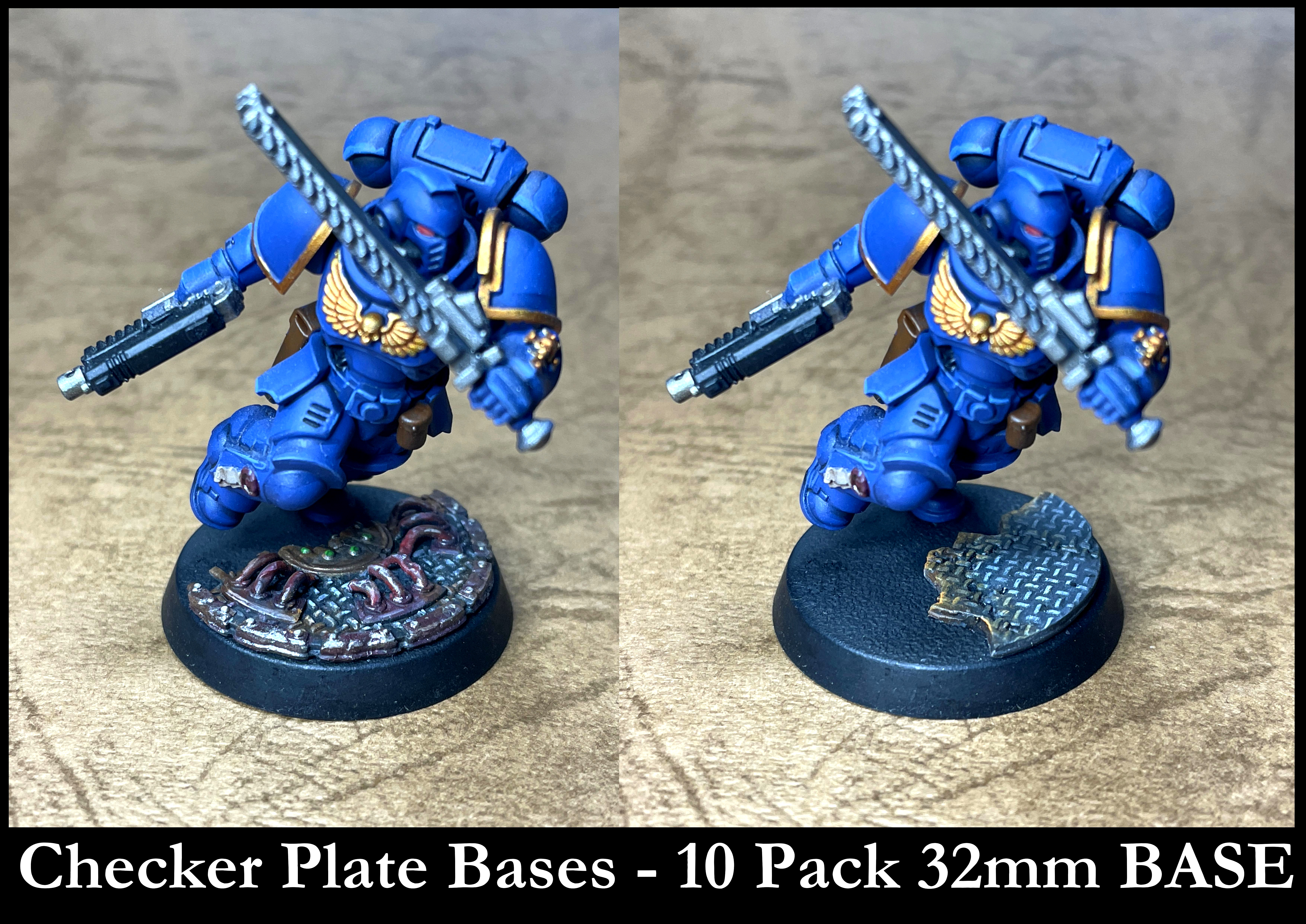 Ruined & Broken Checker Plate Bases - 10 Pack｜Warhammer 32mm Basing STL Files｜Rusted, Crumbling, Damaged, with Wires & Lids