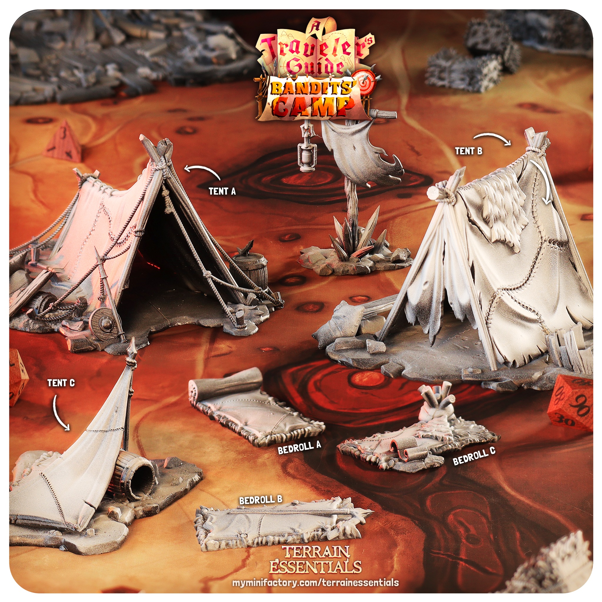 Bandits Camp Terrain - Tents and Bedrolls (Pre-Supported)