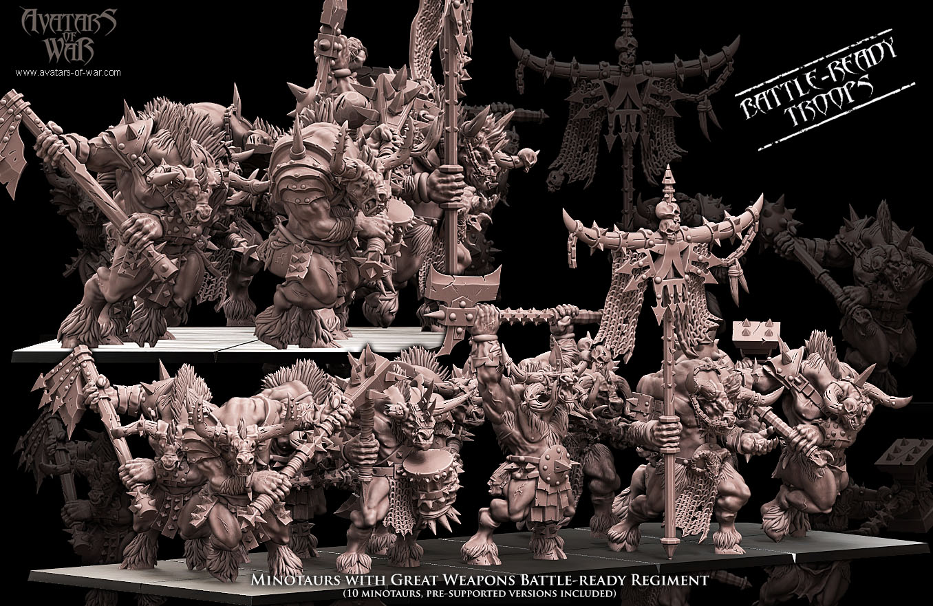 Minotaurs with great weapons Battle-Ready regiment (10 Minotaurs)
