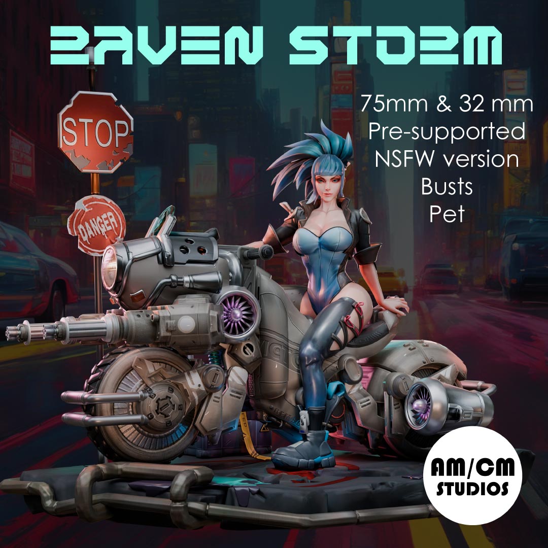 Raven Storm: 3d printable sci-fi biker Pin-Up (Personal use)