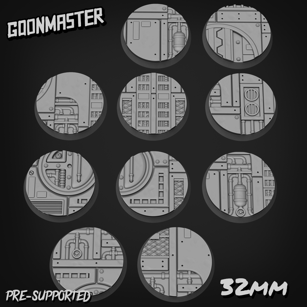 Industrial Sci Fi Floor Bases/Toppers 32mm Round x 10