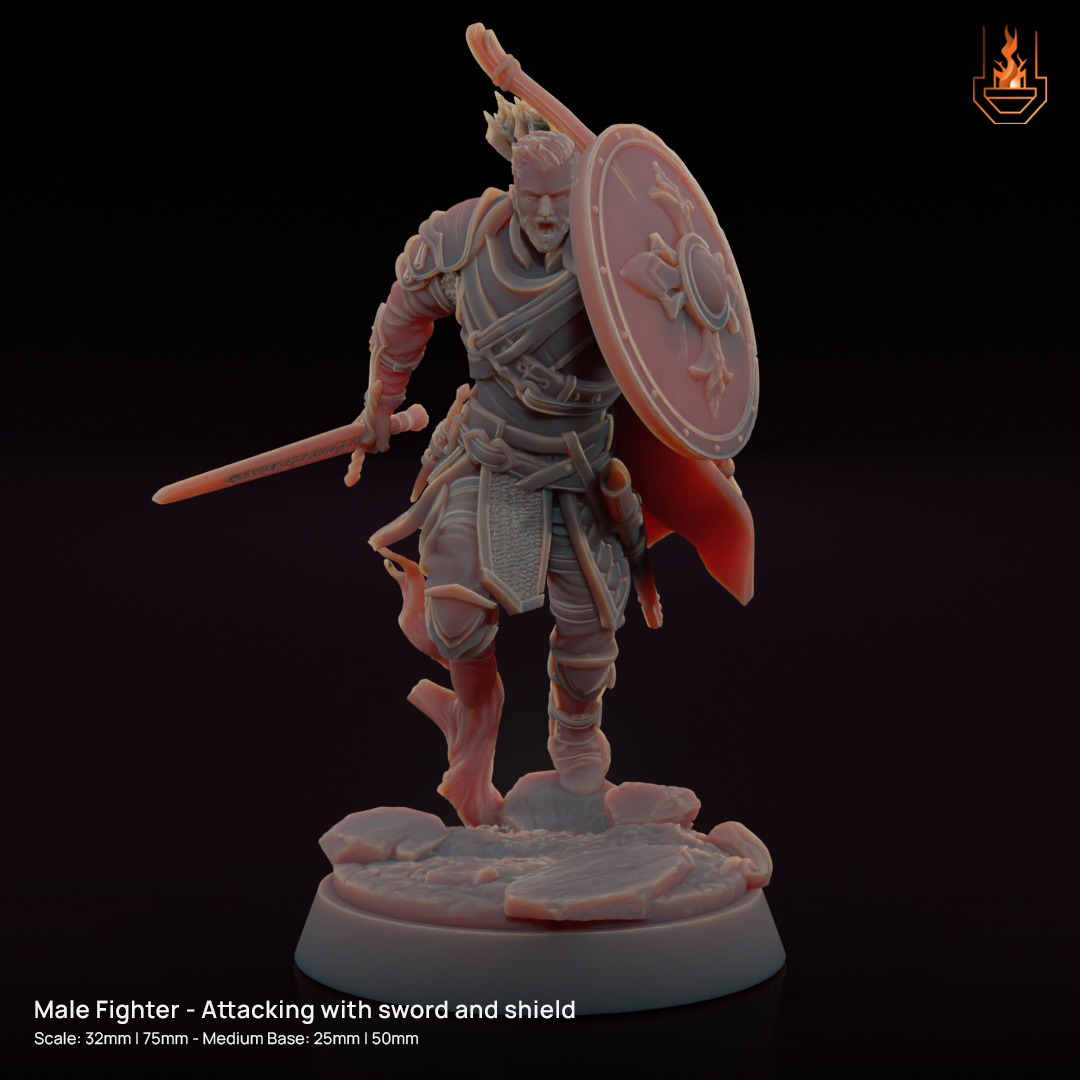 Human Male Fighter - Attacking with sword and shield [Supported]