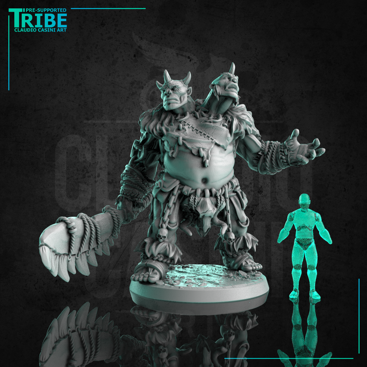 (L 0060) Male ettin monster creature barbarian with a club (Large)