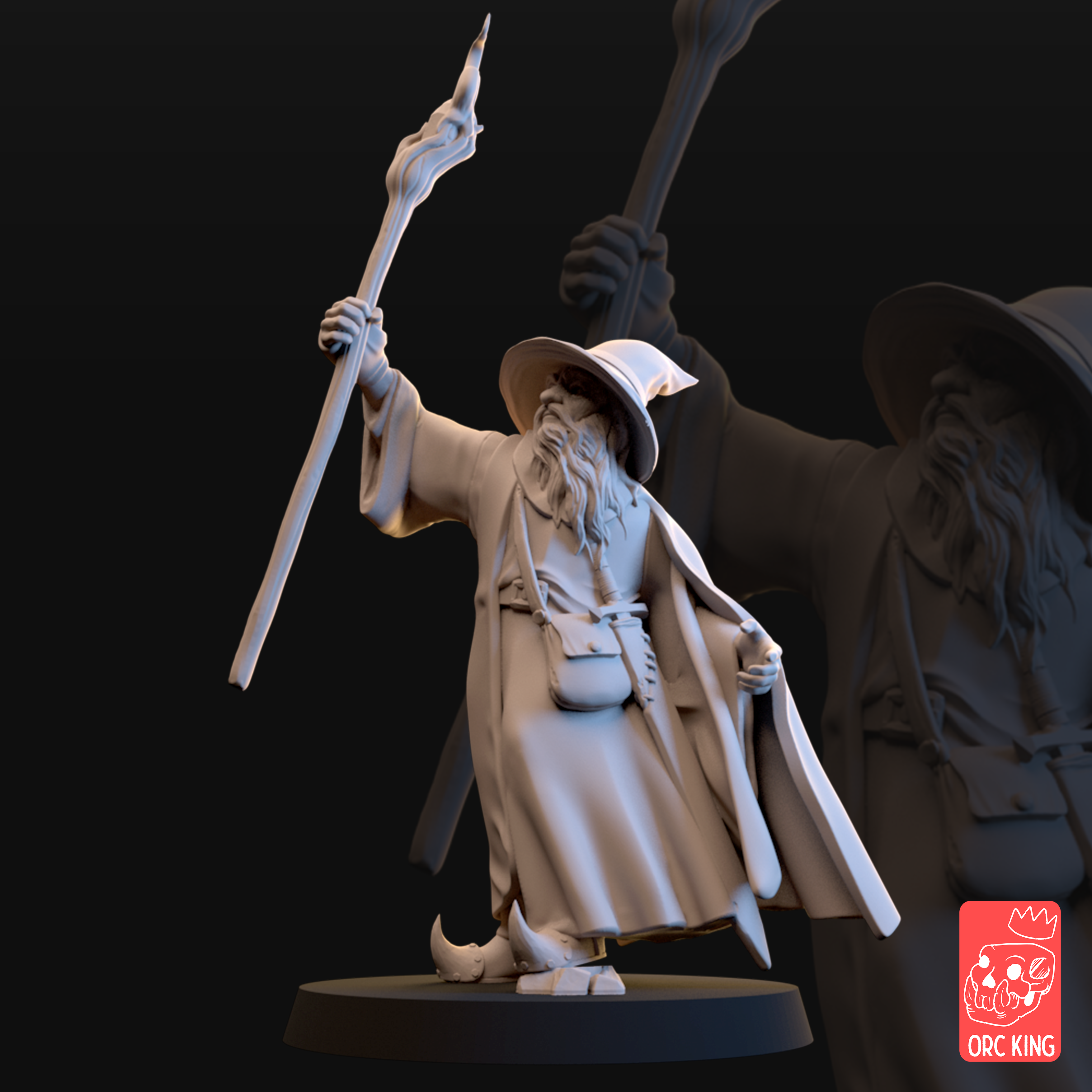 Gray Wizard Miniature - 32mm | Pre-Supported STL for 3D Printing | Compatible with D&D and Wargames