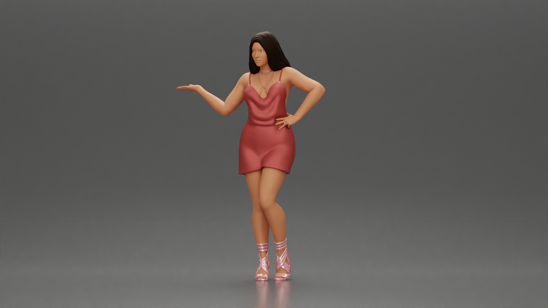 Elegant Woman in mini Dress with Gesturing Hand