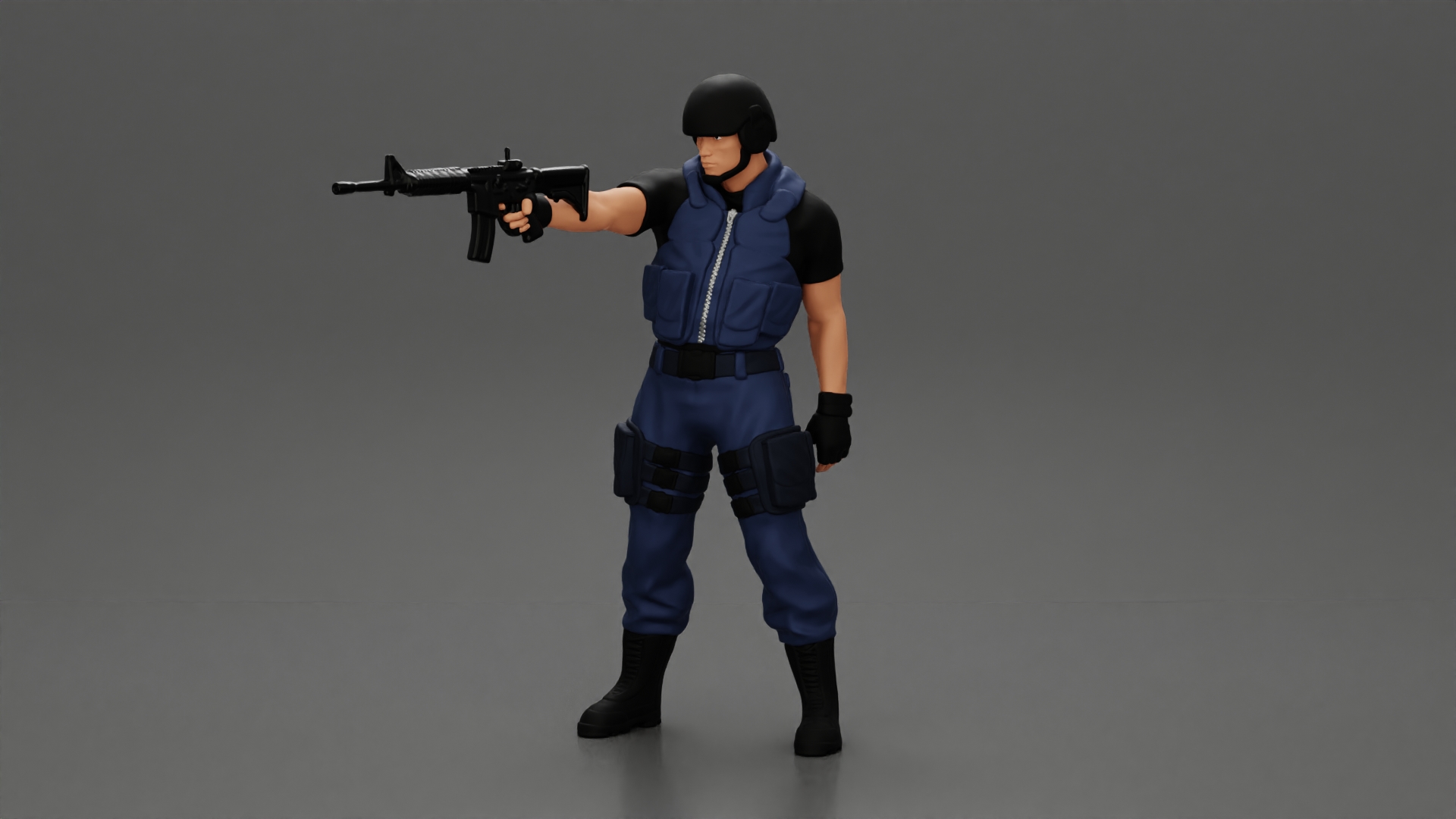 Military precision A man with tactical mastery holding a gun with one hand aimed at the enemy