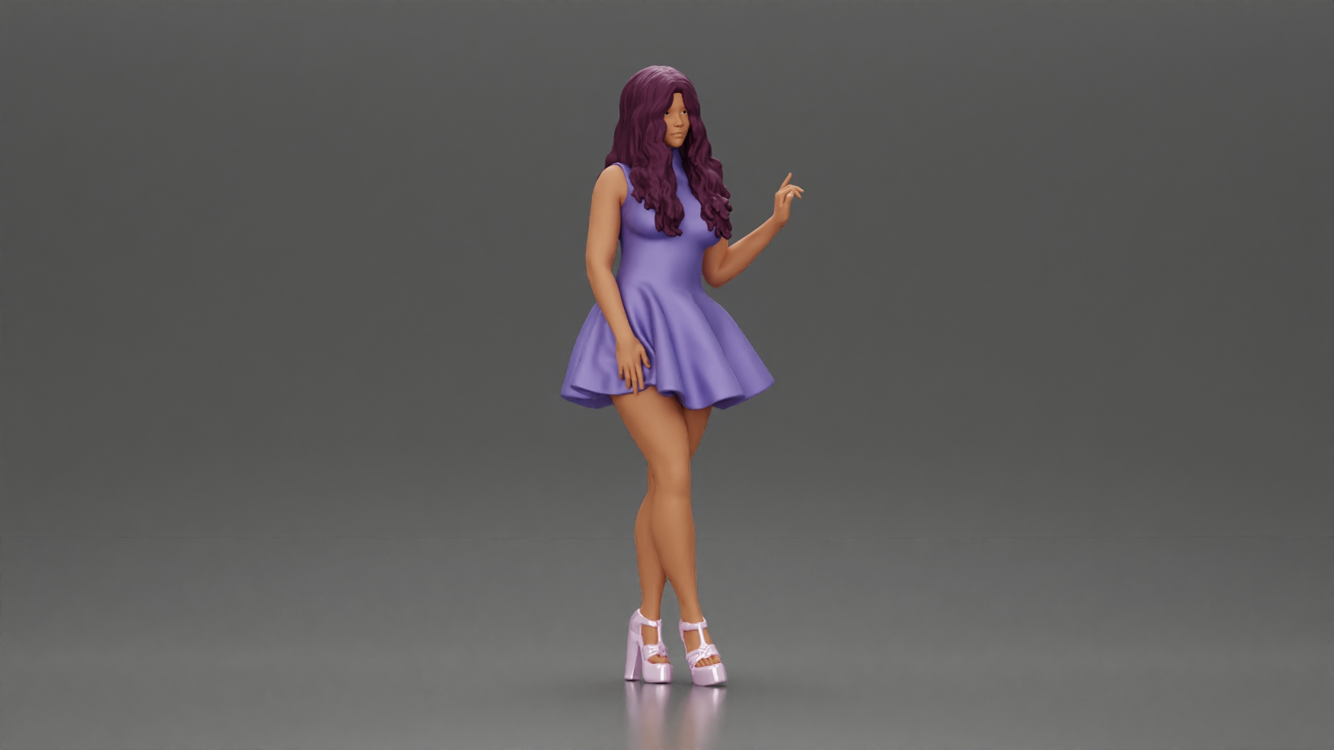 Woman in Flared Dress and Heels with long hair