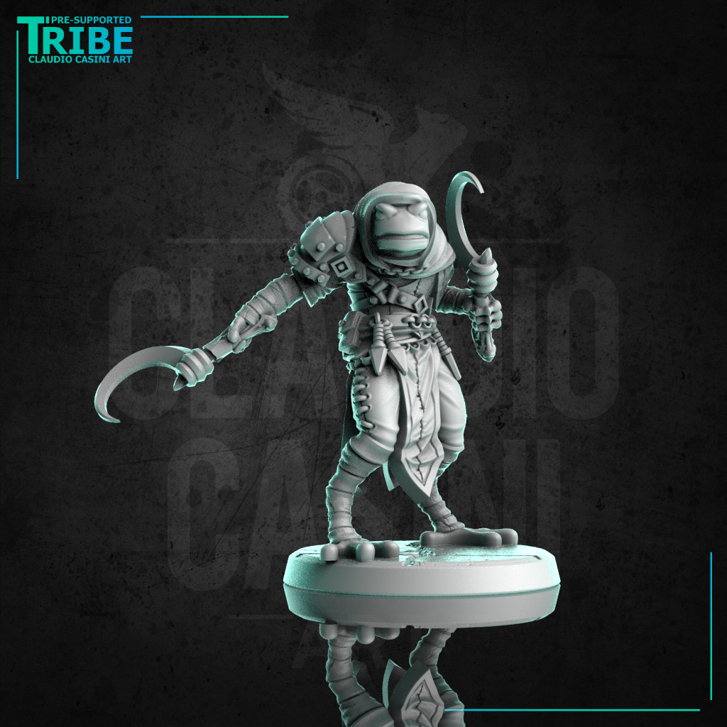 (0254) Male rogue thief assassin killer frog man folk with sickles