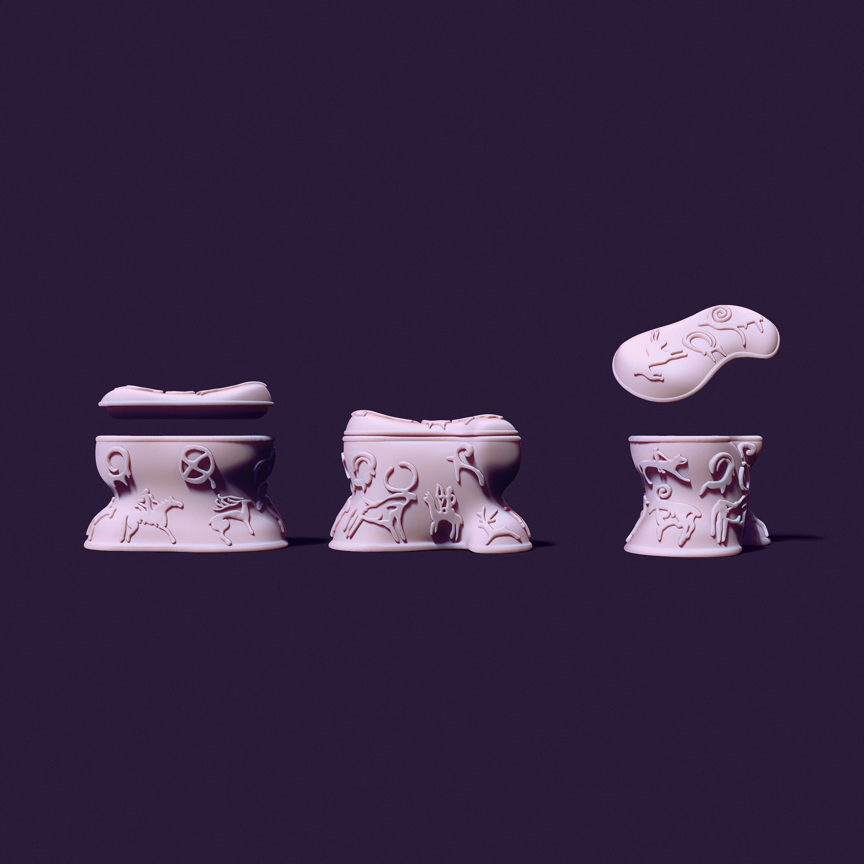 Asyk-Style Trinket Box with Petroglyphs for 3D Printing
