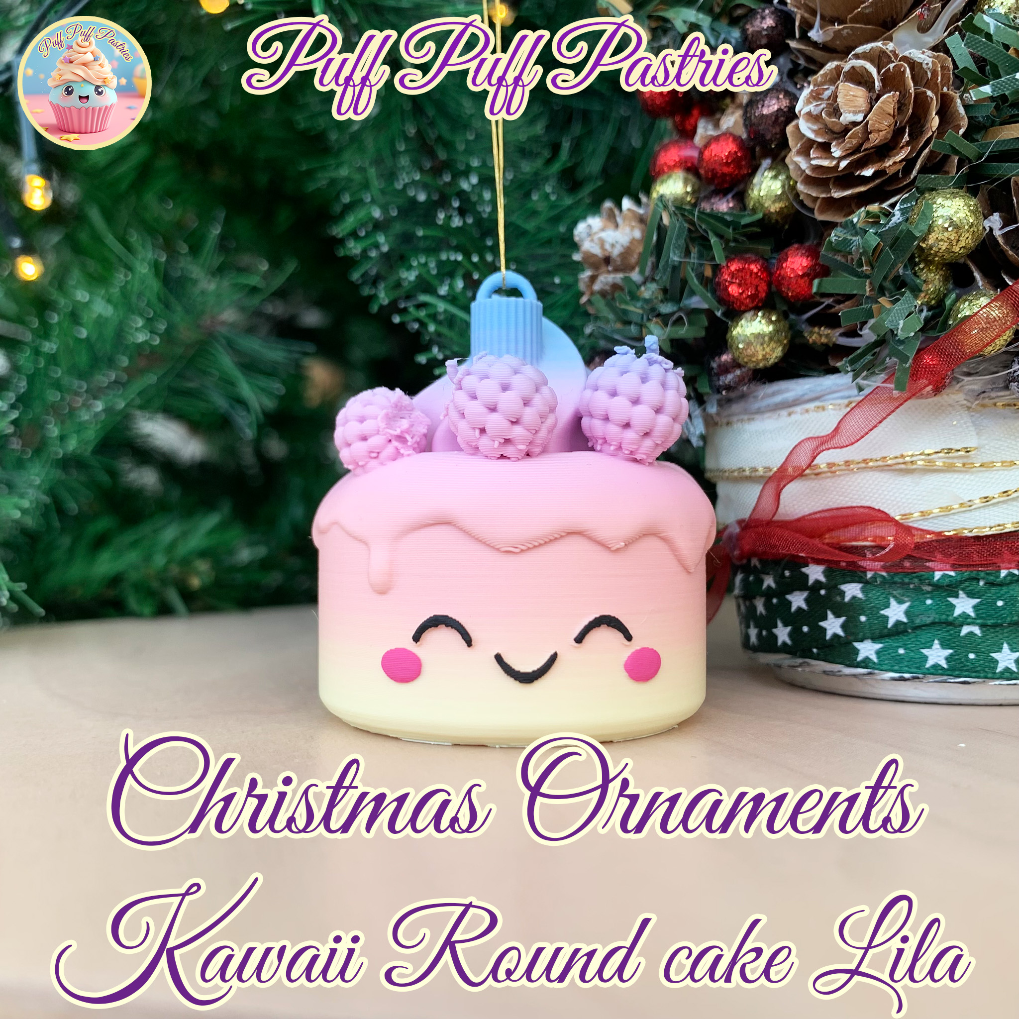 Christmas Ornaments Kawaii Round cake Lila