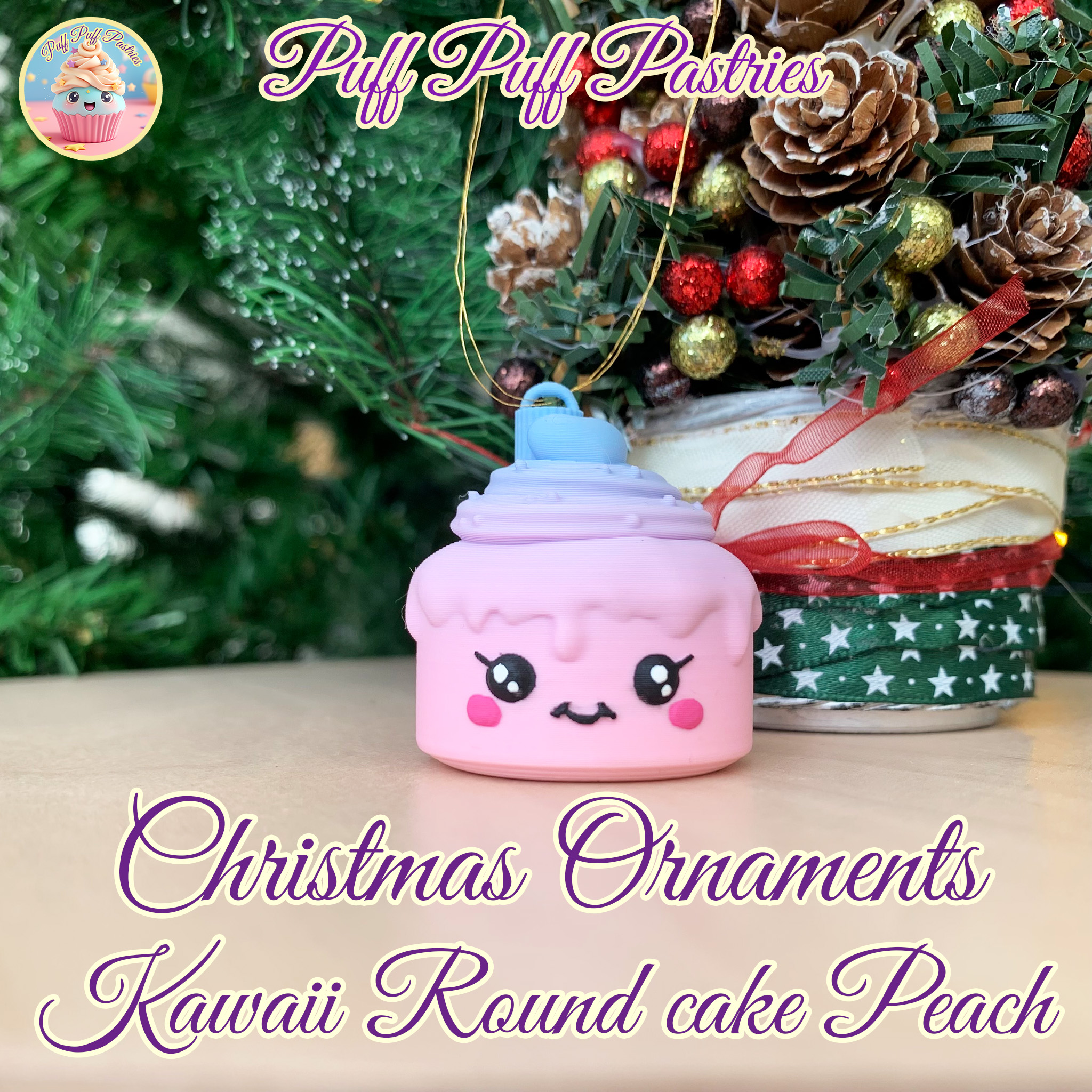 Christmas Ornaments Kawaii Round cake Peach