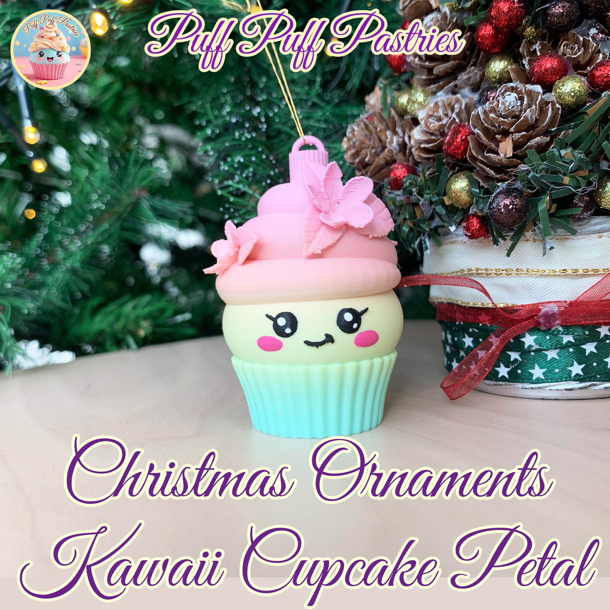 Christmas Ornaments Kawaii Cupcake Petal