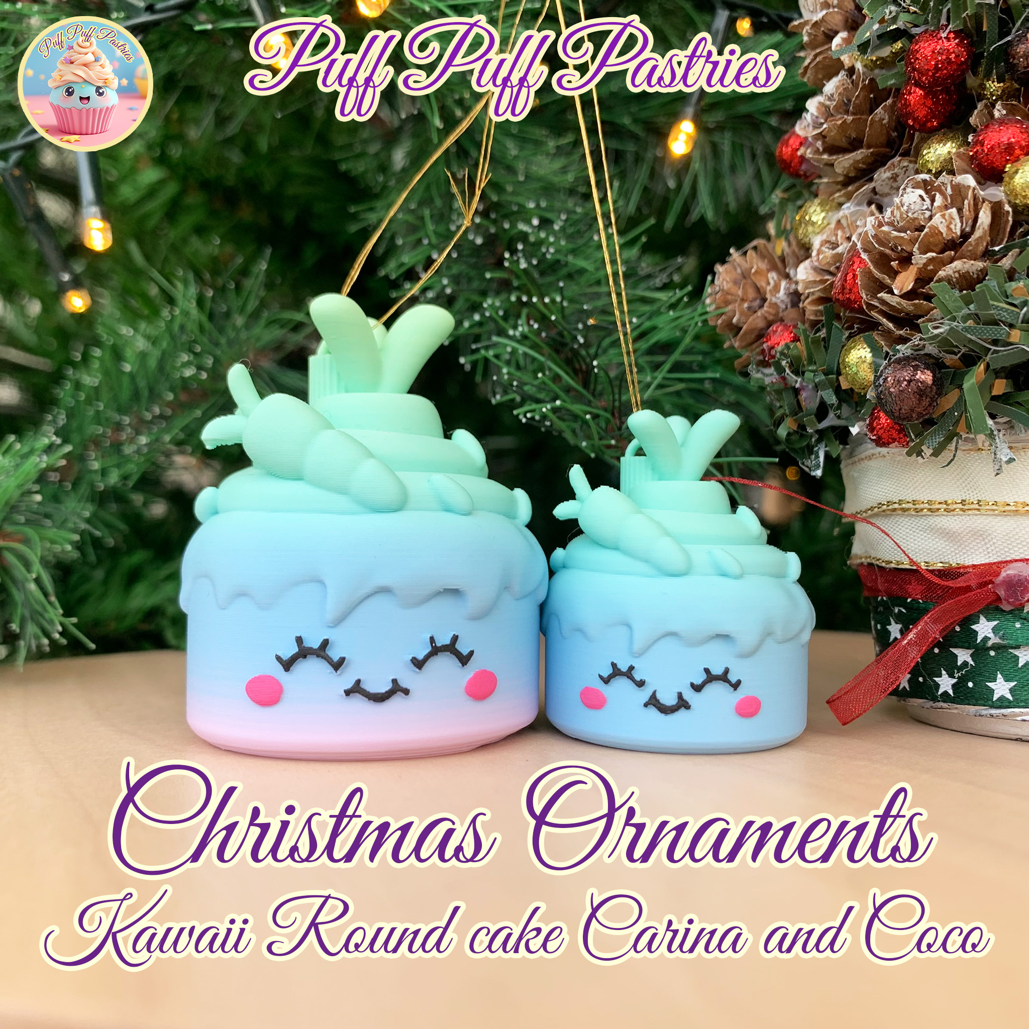 Christmas Ornaments Kawaii Round cake Carina and Coco