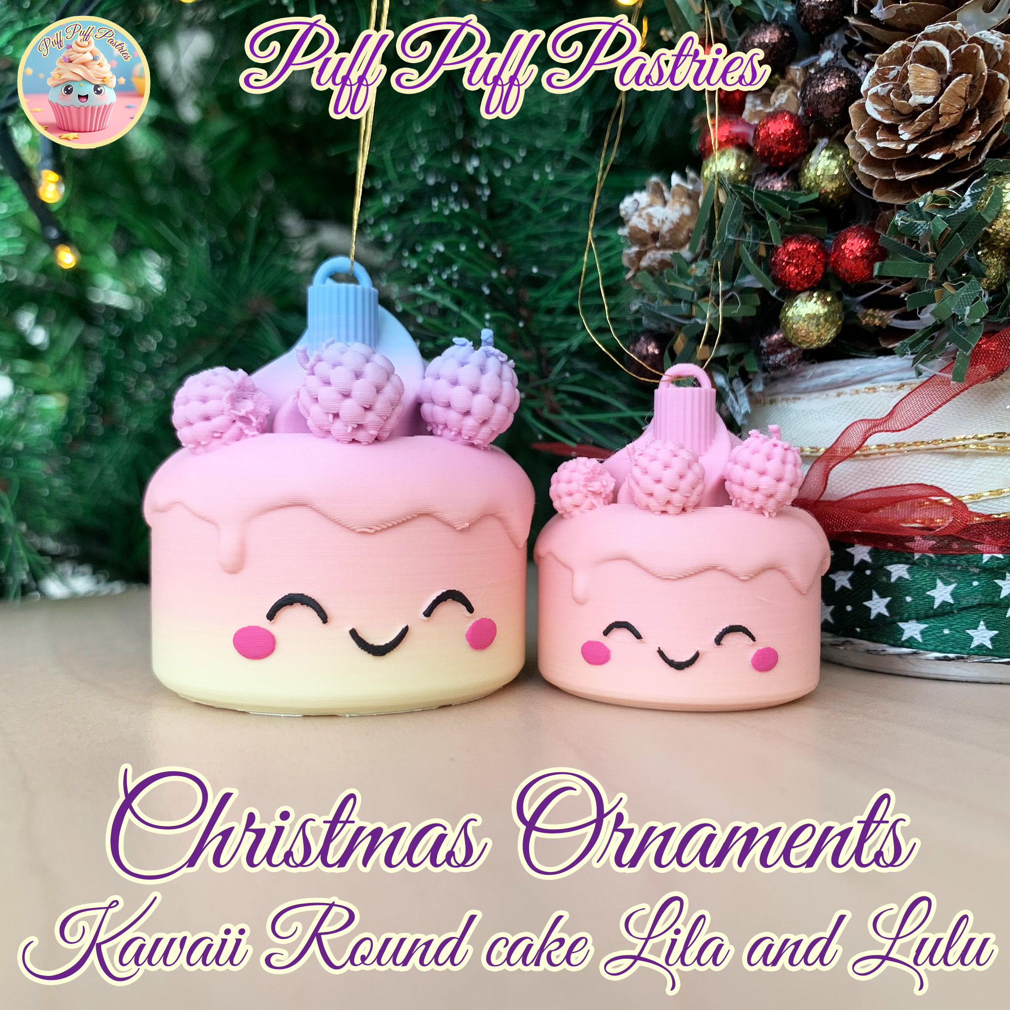 Christmas Ornaments Kawaii Round cake Lila and Lulu