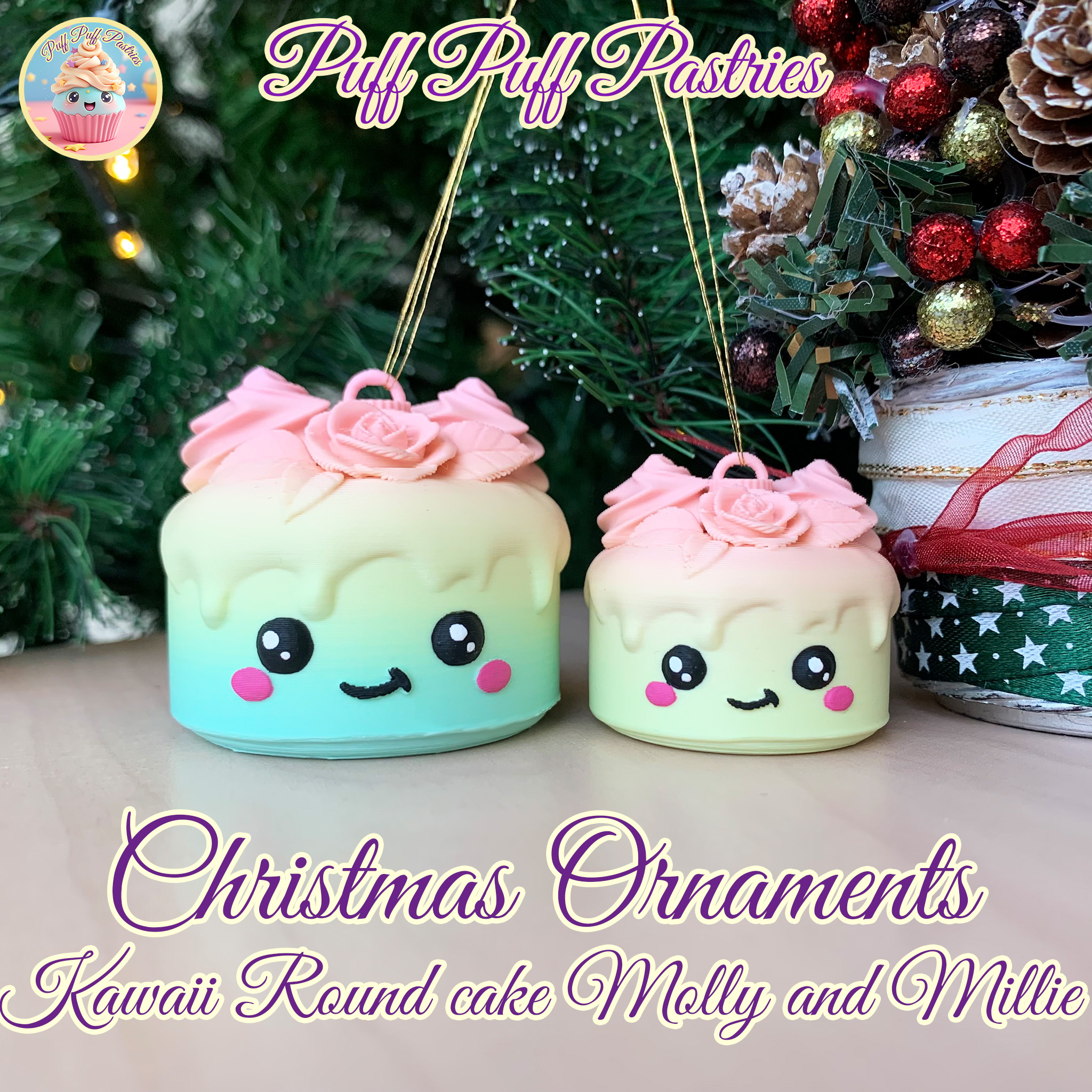 Christmas Ornaments Kawaii Round cake Molly and Millie