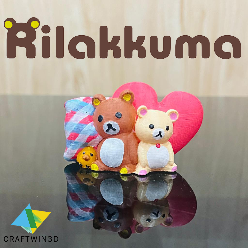 Print in place Rilakkuma Bear on Pillow and Heart