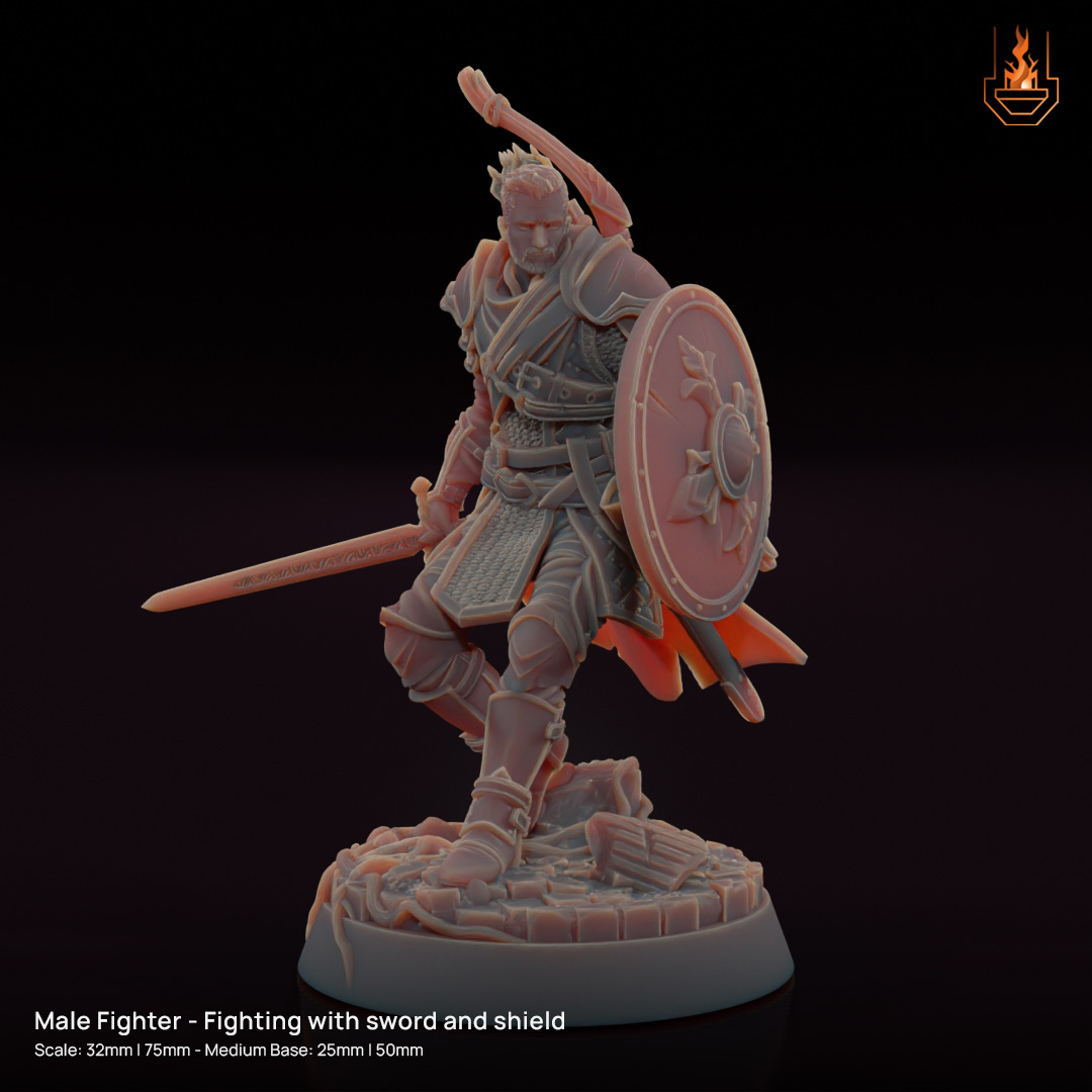 Human Male Fighter - Fighting with sword and shield [Supported]