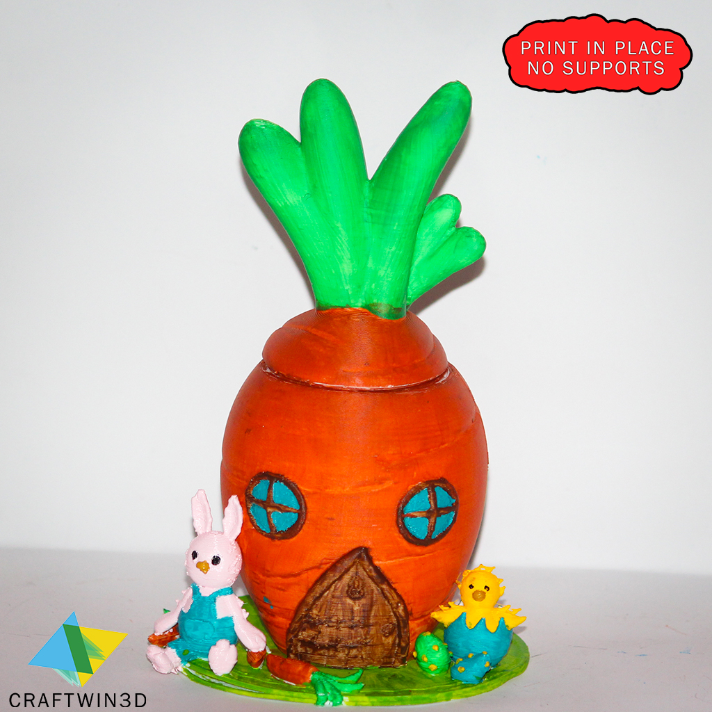 Bunny with Open Carrot Container - No Supports Needed