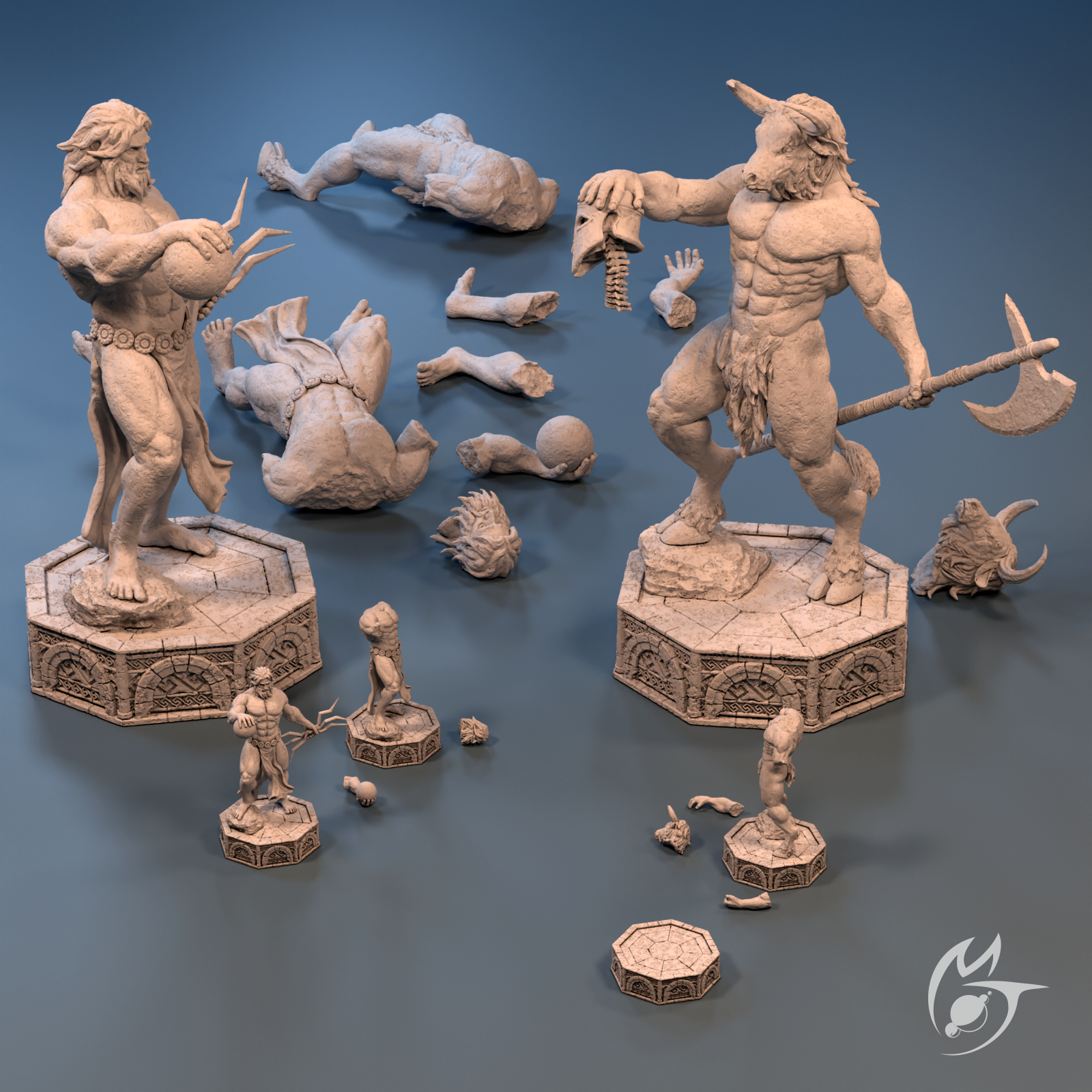 Minotaur and Thunder God Statues