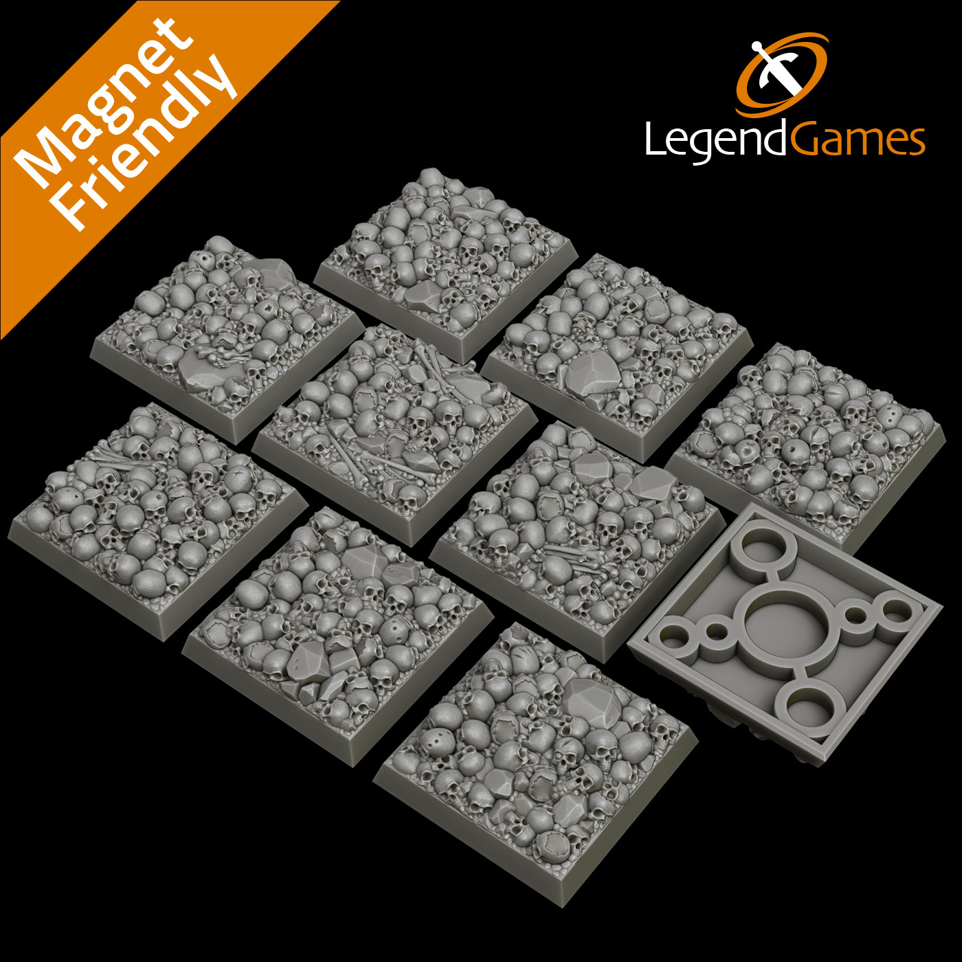 LegendGames 30mm square Skull Bases x10 - magnet friendly