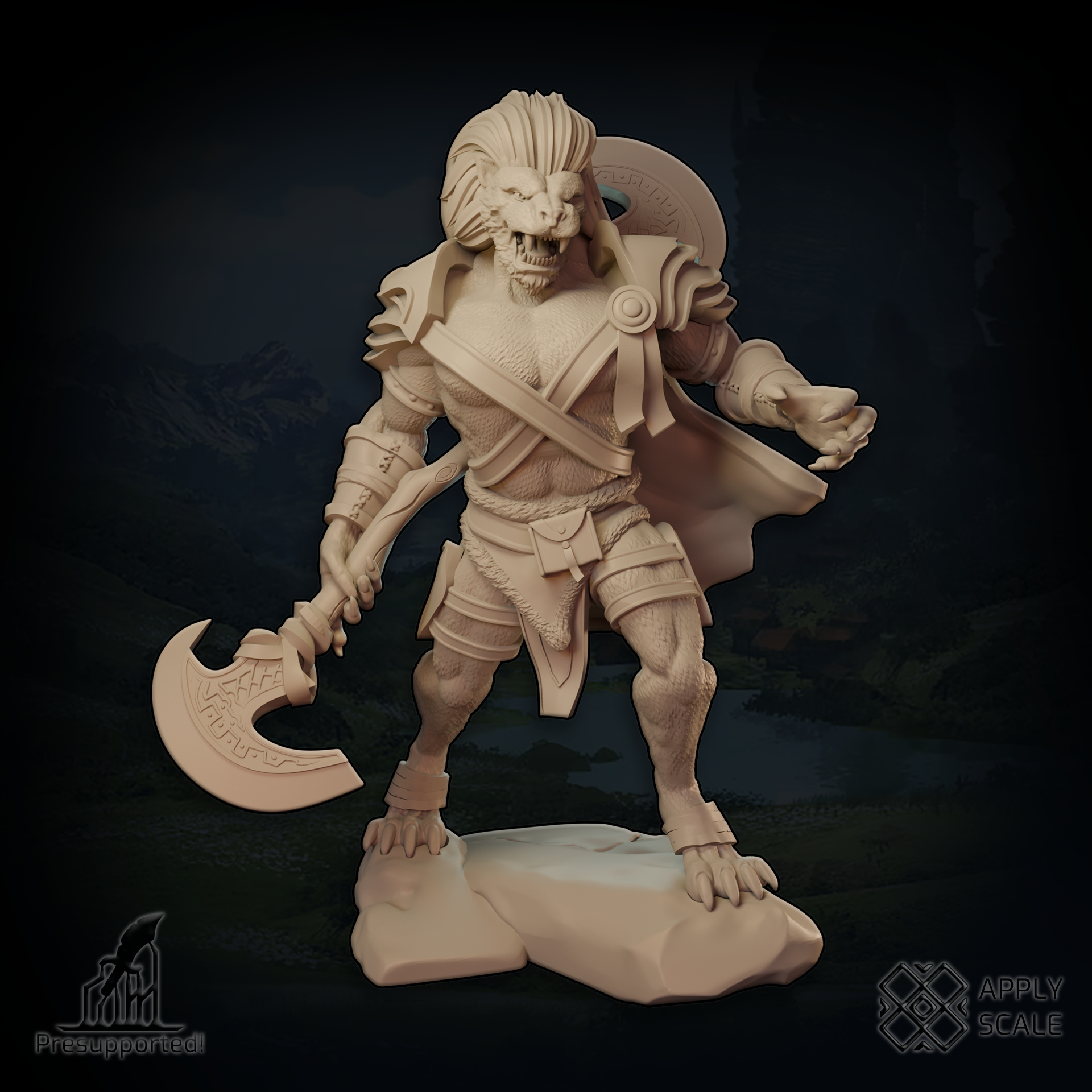 Lion fantasy warrior in battle stance