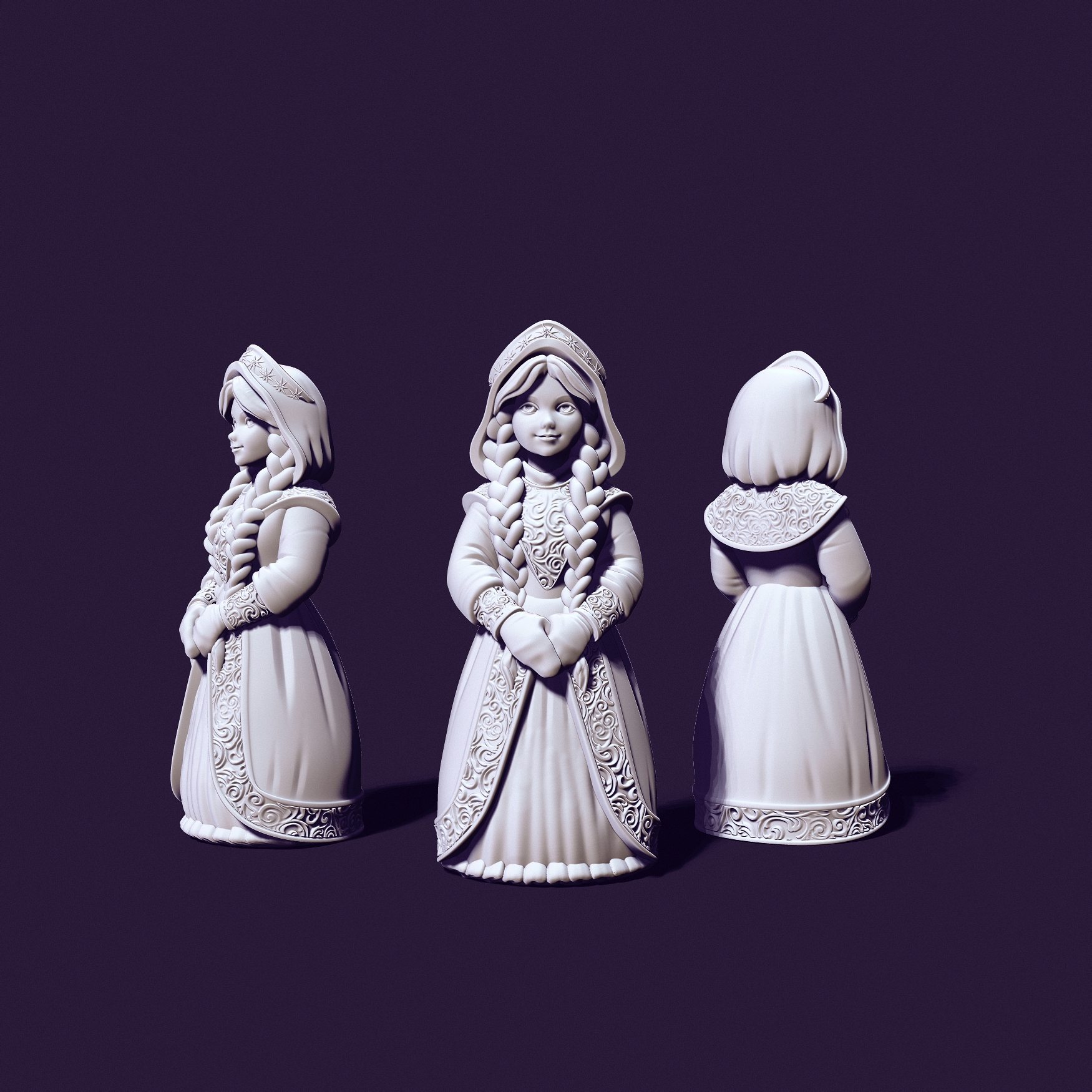 snow maiden, 3d model for printing and leaves with wax or plaster