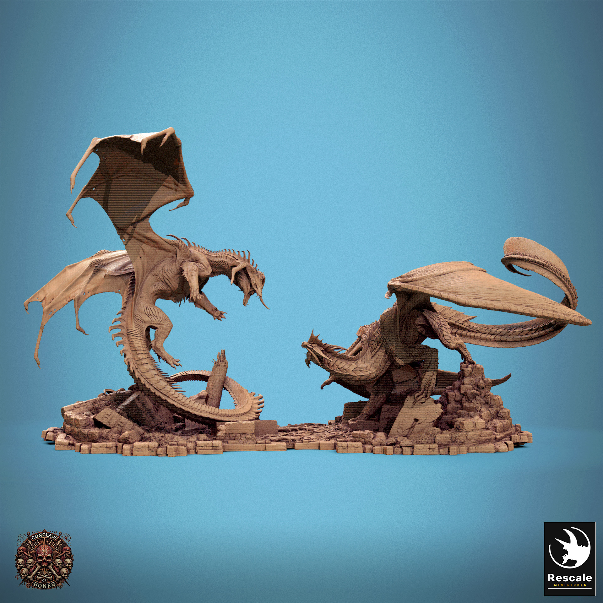 Diorama Chromatic Black Dragon VS Metallic Silver Dragon