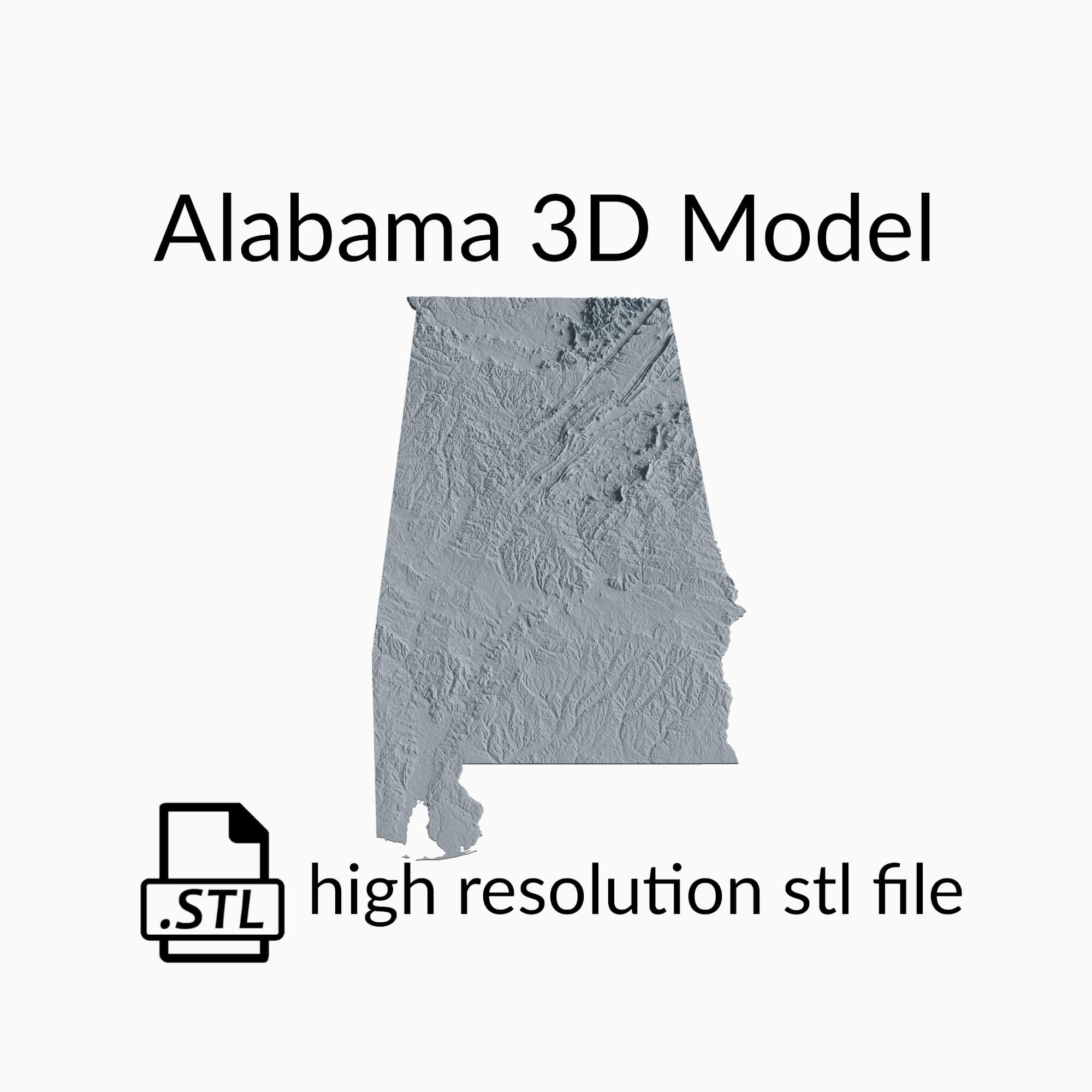 USA State of Alabama Topographic Map - 3D Terrain Elevation - Relief Map - Topography of Alabama