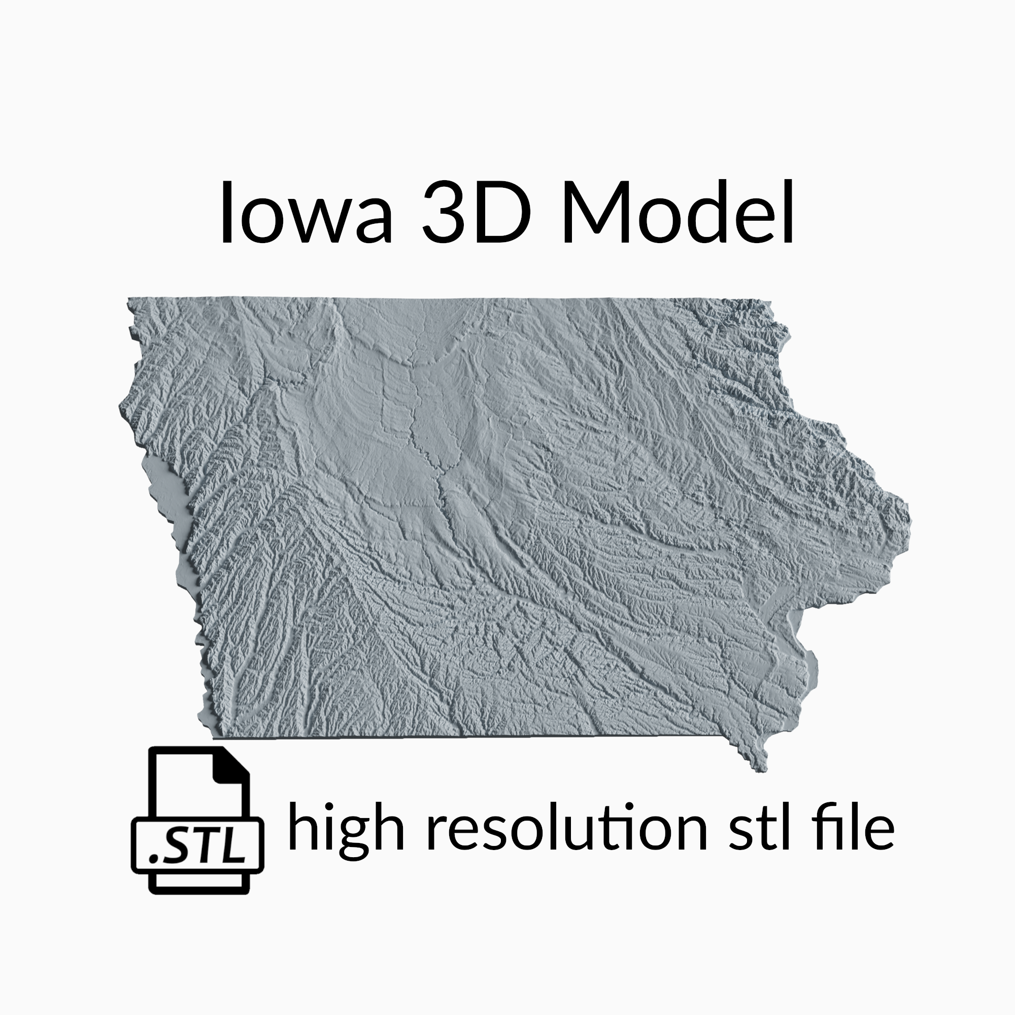 USA State of Iowa Topographic Map - 3D Terrain Elevation - Relief Map - Topography of Iowa