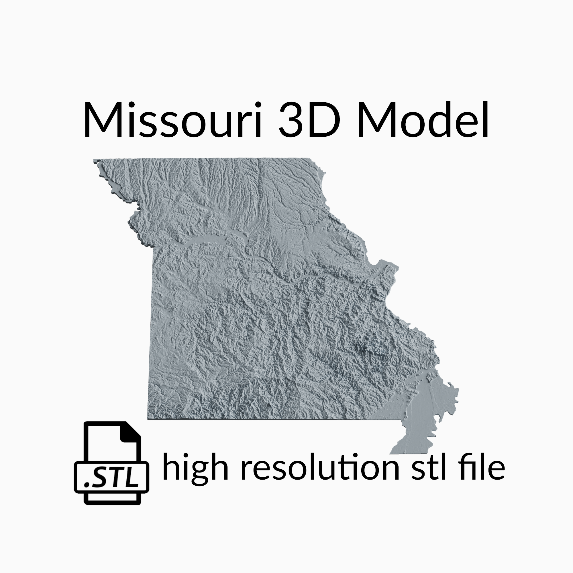 USA State of Missouri Topographic Map - 3D Terrain Elevation - Relief Map - Topography of Missouri