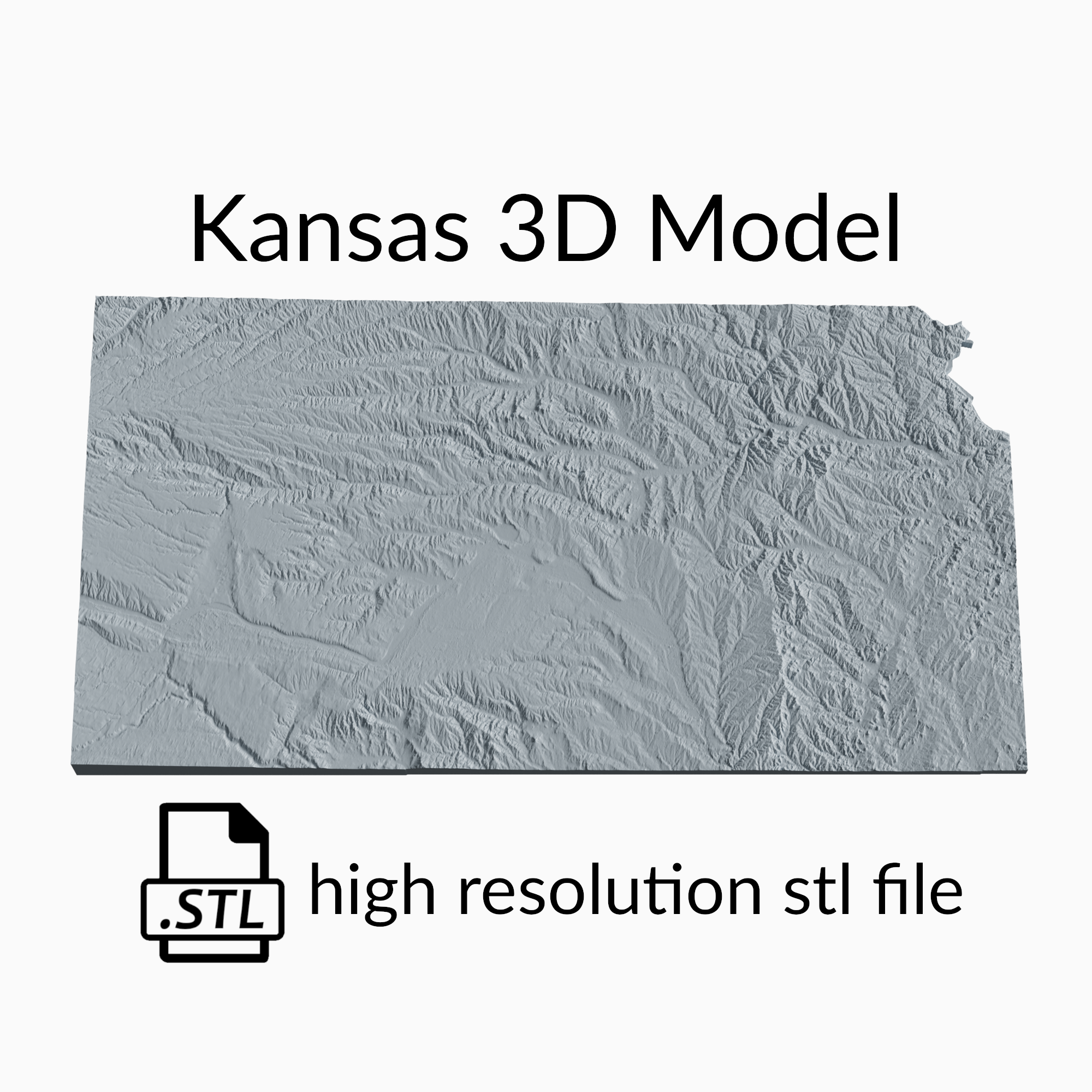 USA State of Kansas Topographic Map - 3D Terrain Elevation - Relief Map - Topography of Kansas