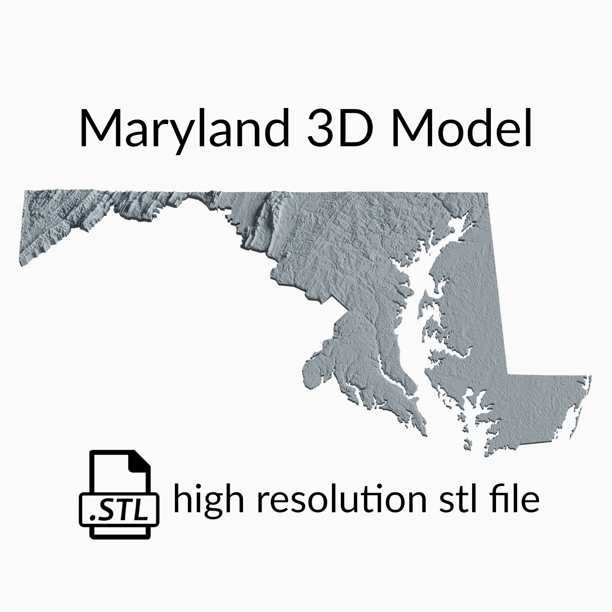 USA State of Maryland Topographic Map - 3D Terrain Elevation - Relief Map - Topography of Maryland