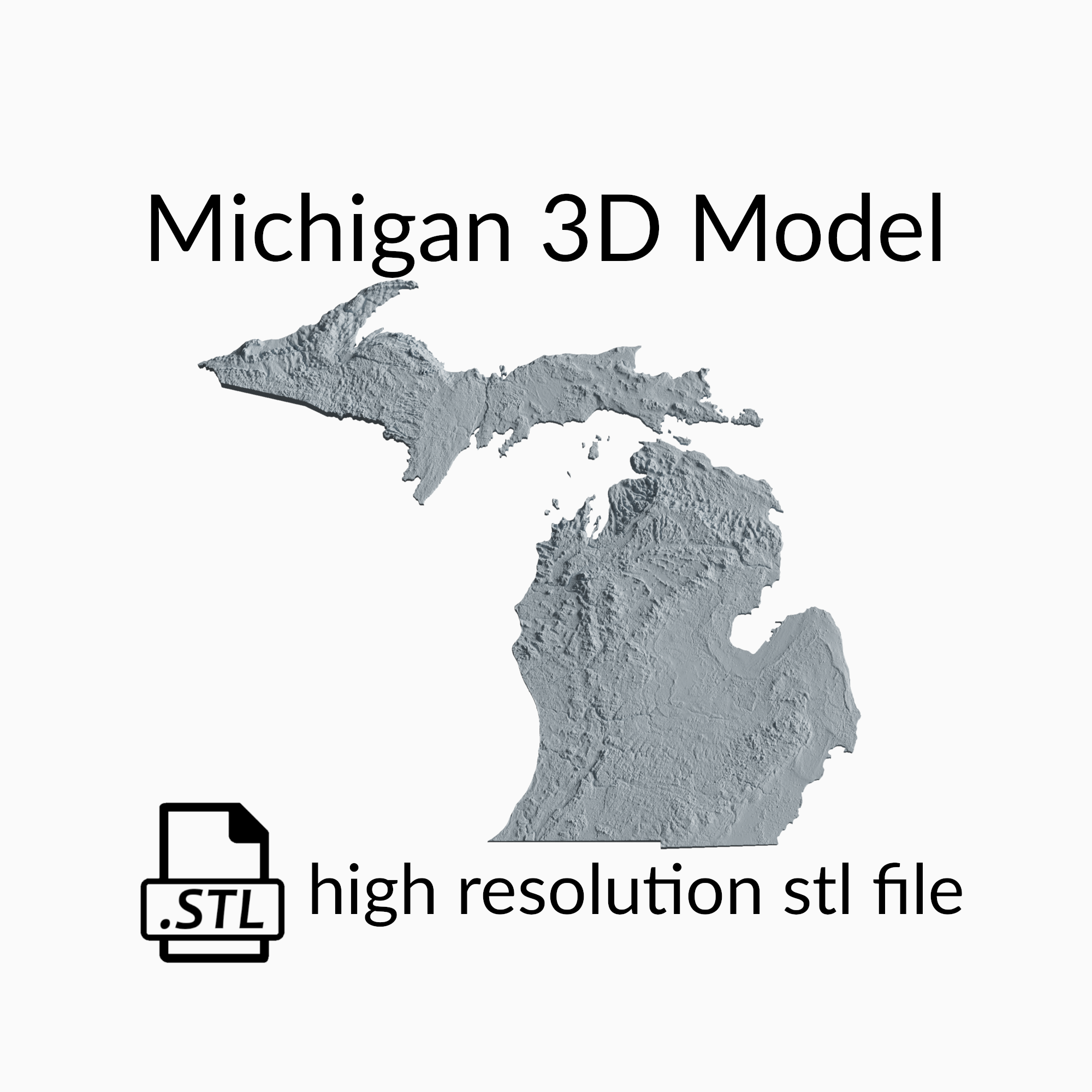 USA State of Michigan Topographic Map - 3D Terrain Elevation - Relief Map - Topography of Michigan
