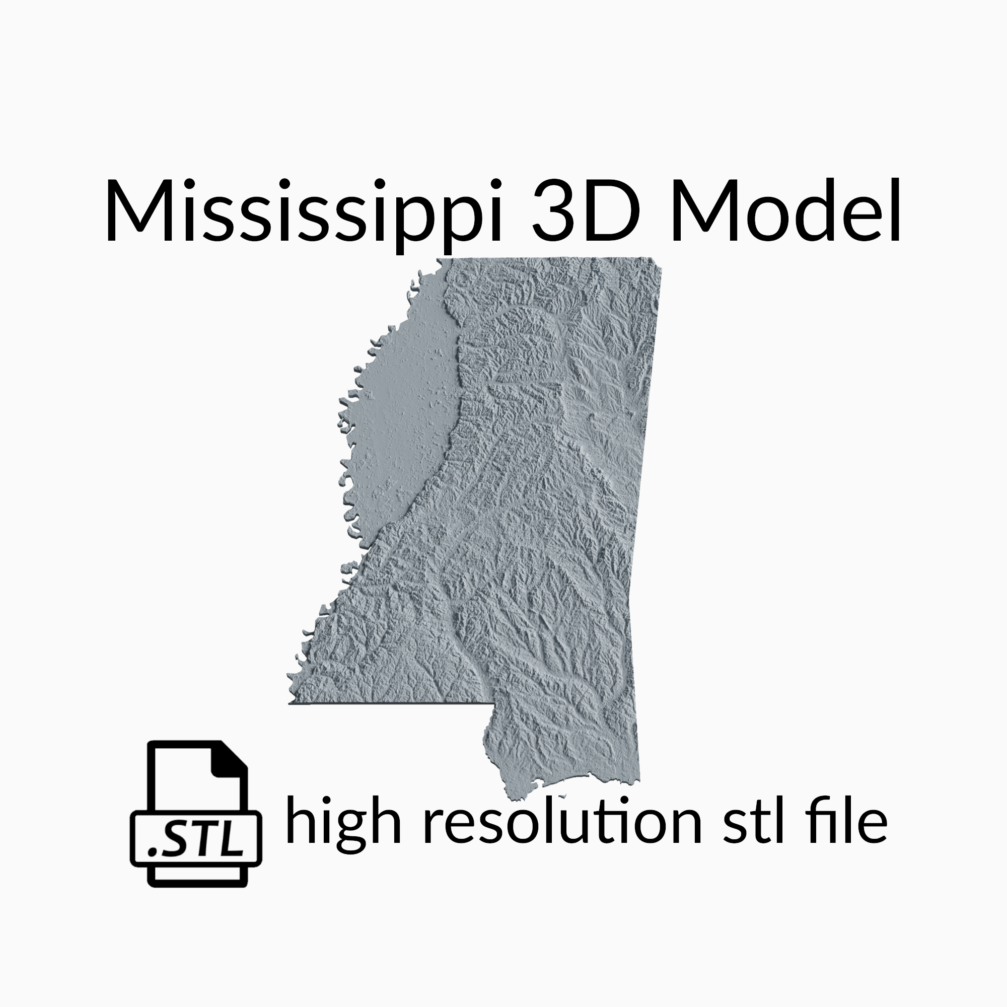 USA State of Mississippi Topographic Map - 3D Terrain Elevation - Relief Map - Topography of Mississippi