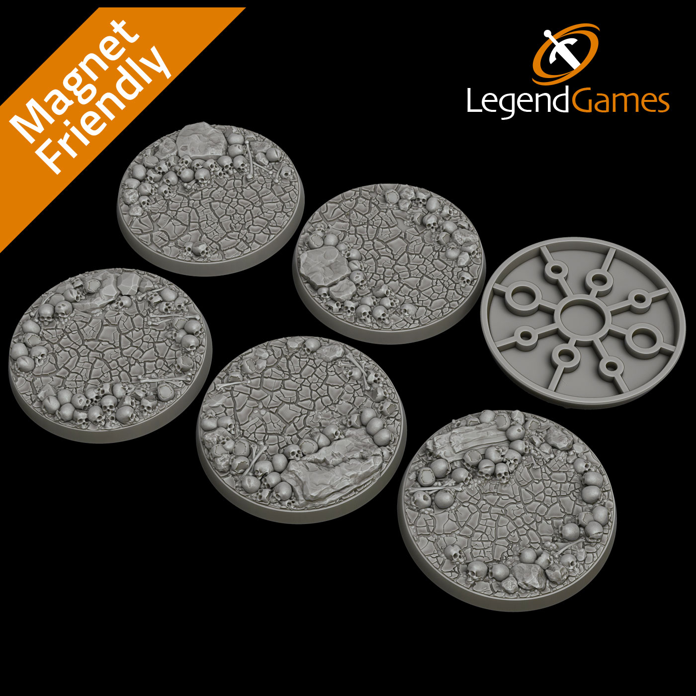 LegendGames 50mm Round Skull and Cracked Earth Series two x6 - magnet friendly