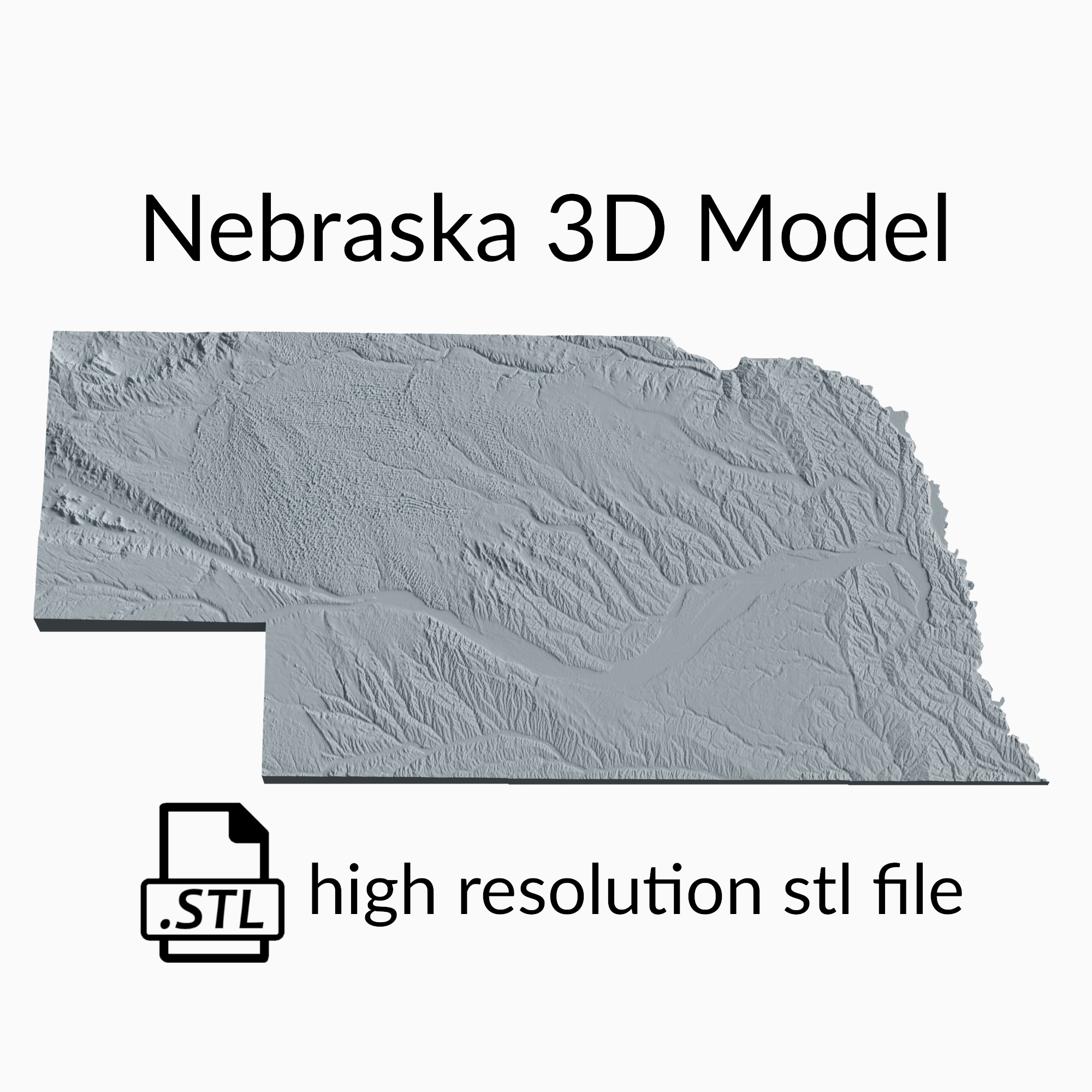 USA State of Nebraska Topographic Map - 3D Terrain Elevation - Relief Map - Topography of Nebraska