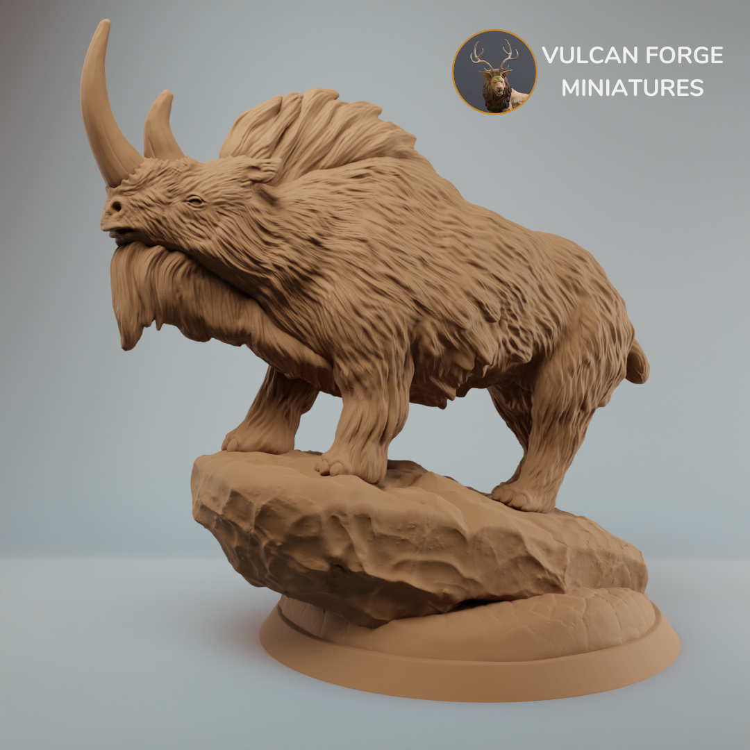 Woolly Rhino on ice dnd miniature - pre supported